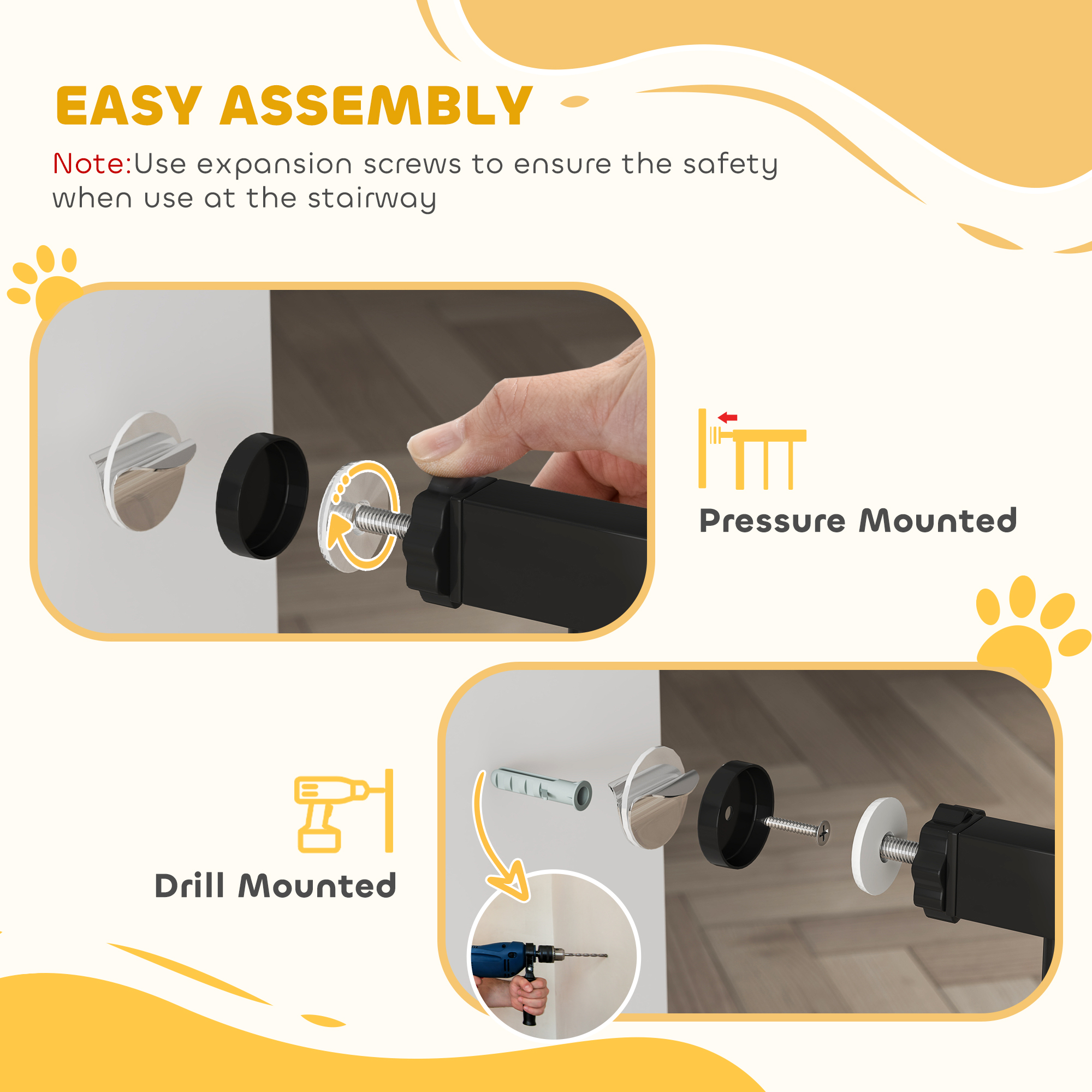 PawHut Adjustable Safety Gate w/ One Extensions, Four Adjustable Screws, Black 7