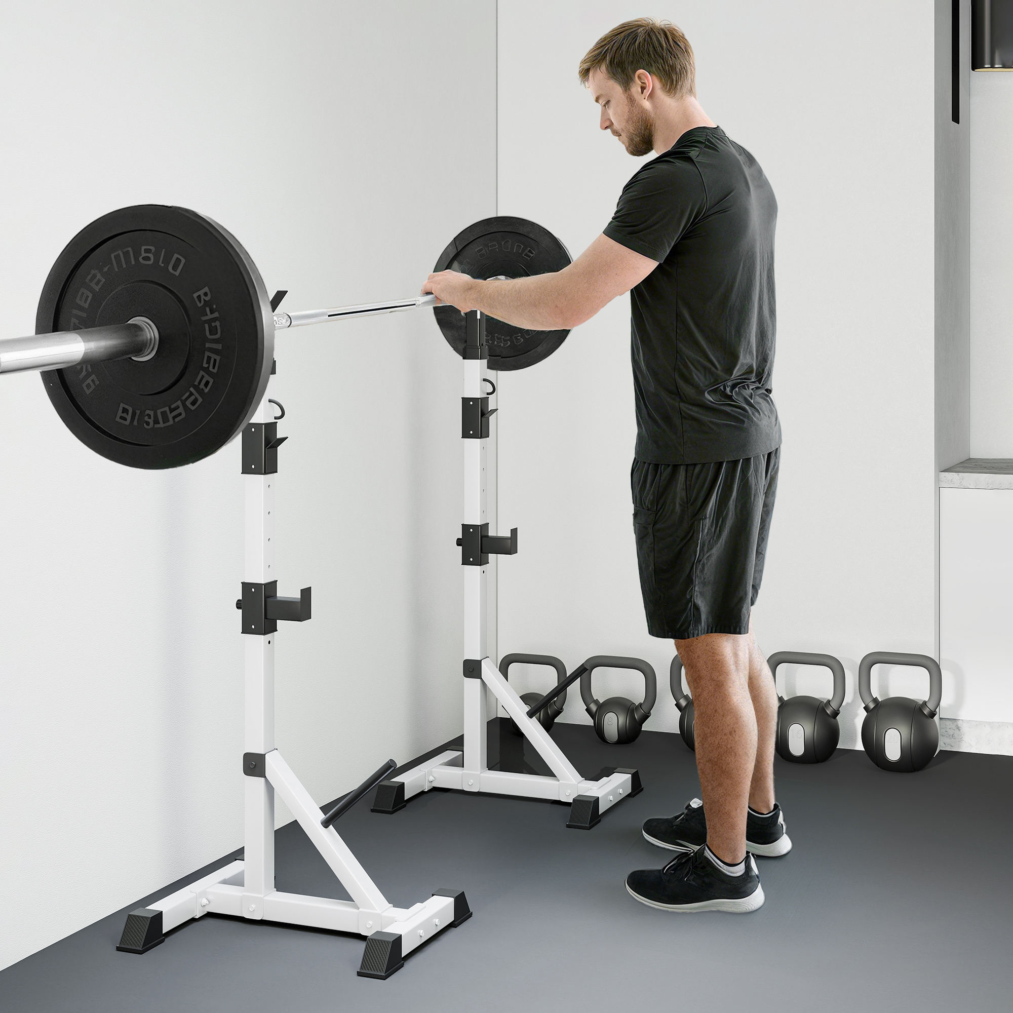 HOMCOM Weights Bar Barbell Rack Squat Stand Adjustable Portable Weight Lifting Max Load 200kg, Suitable For Home Gym Training Work Out 8