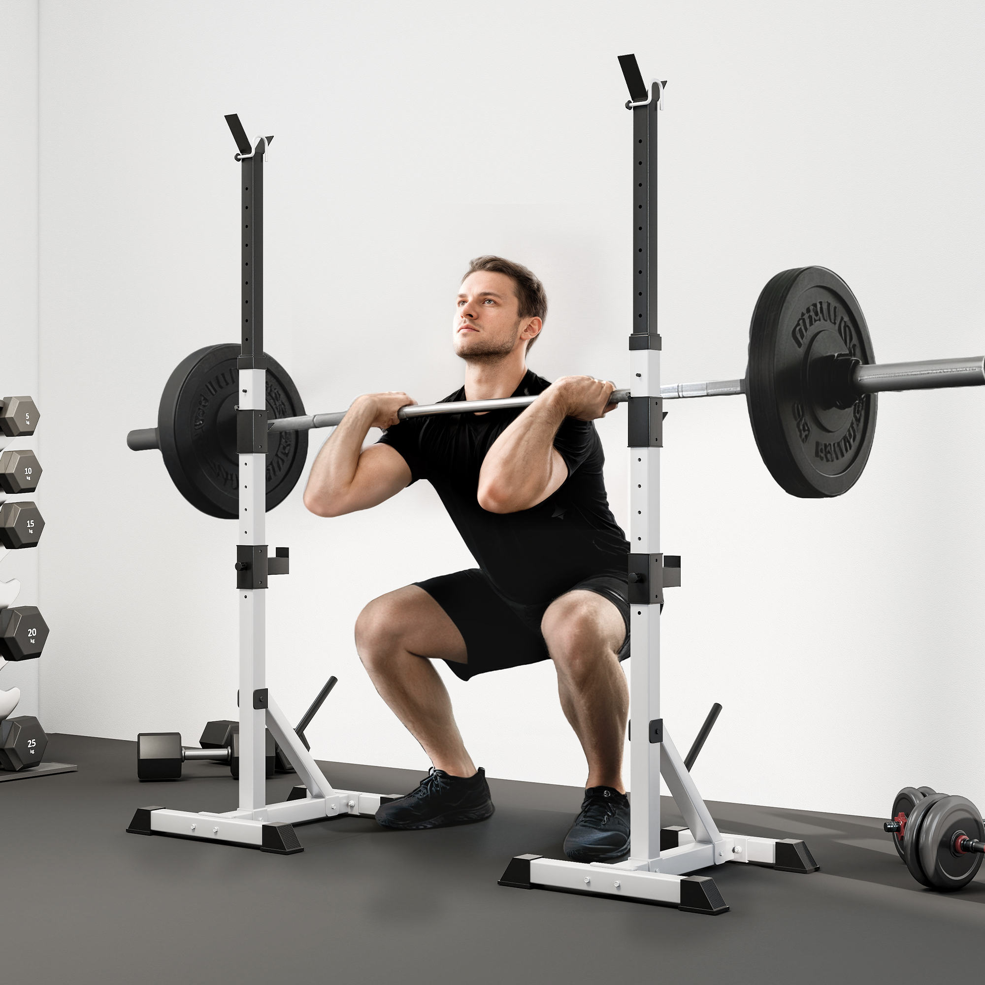HOMCOM Weights Bar Barbell Rack Squat Stand Adjustable Portable Weight Lifting Max Load 200kg, Suitable For Home Gym Training Work Out 2
