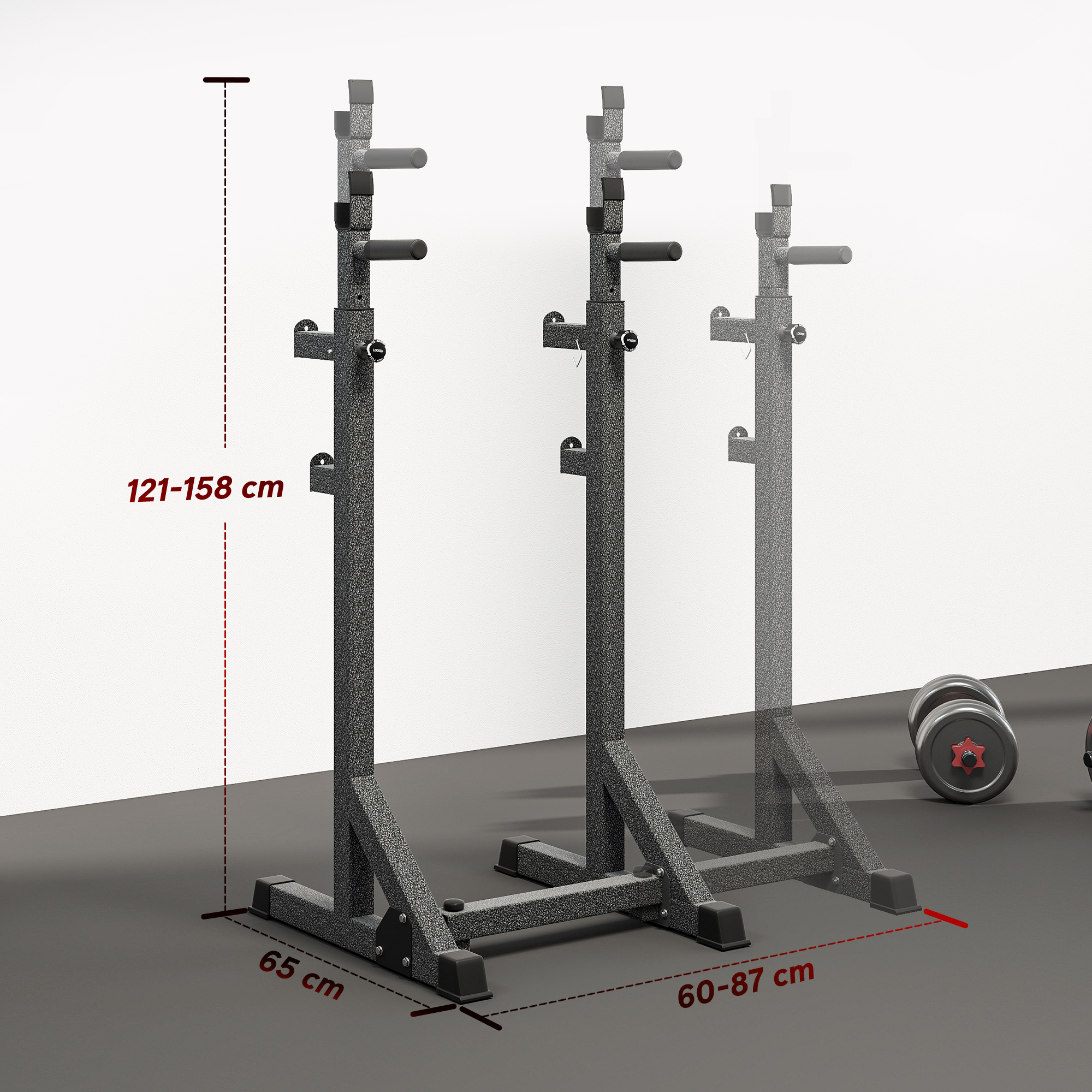 SPORTNOW Heavy Duty Barbell Squat Rack, Adjustable and Multifunctional Weight Power Stand, for Home, Gym Black 3
