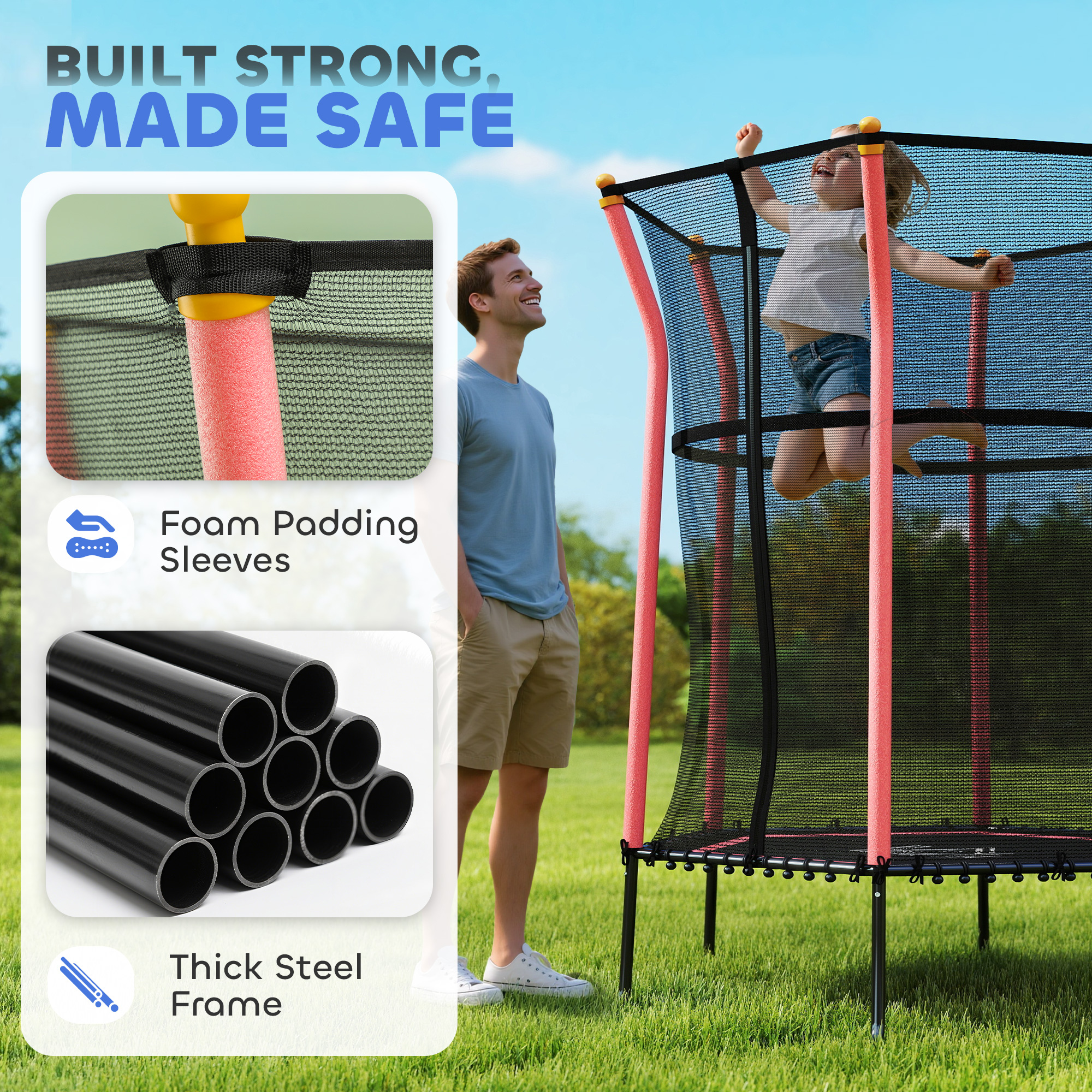 HOMCOM Kids Trampoline Mini Bouncer with Enclosure Safety Net For Ages 3-10 Years Red 4