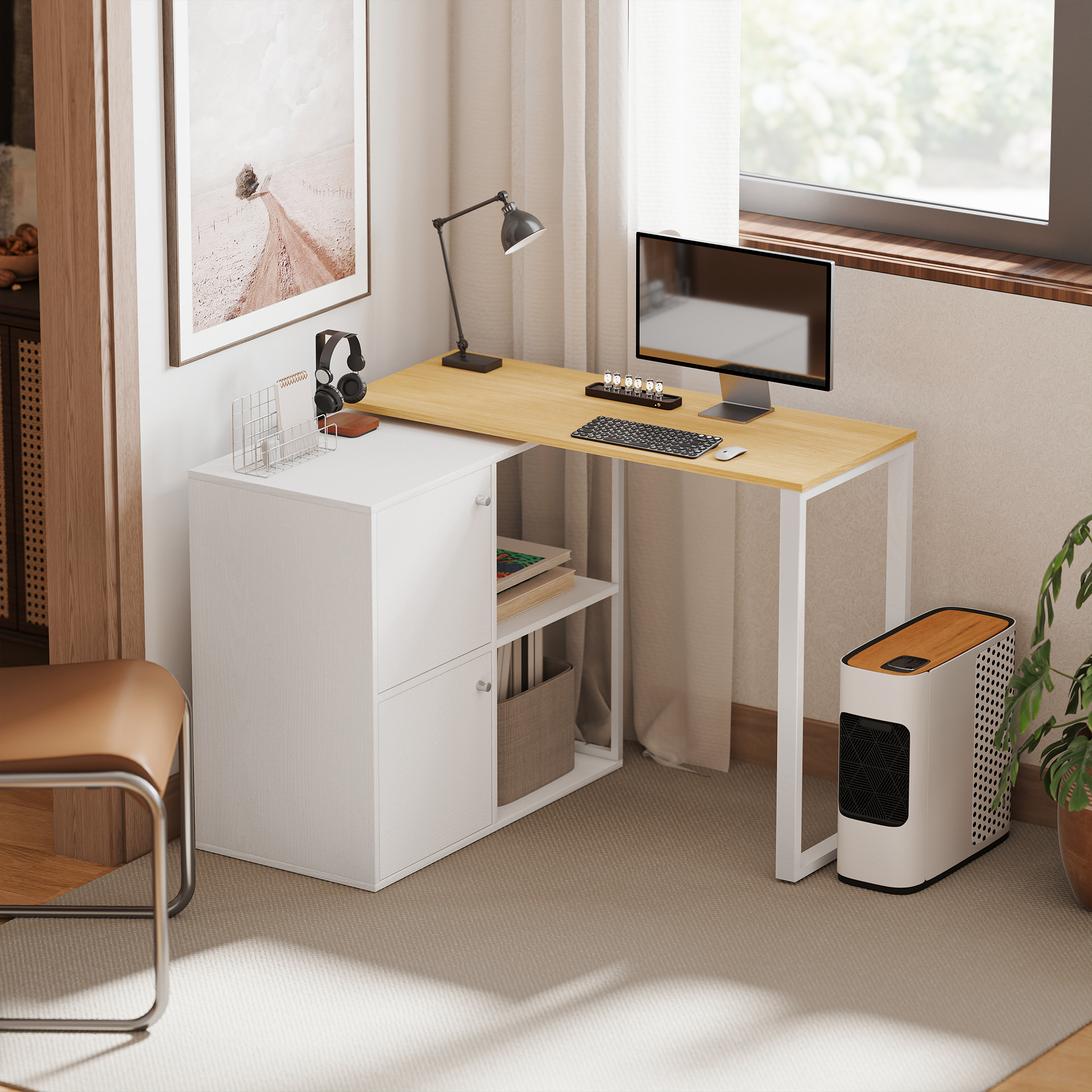HOMCOM Schreibtisch L-förmig, 360° drehbarer Eckschreibtisch mit 2 Lagersch günstig online kaufen