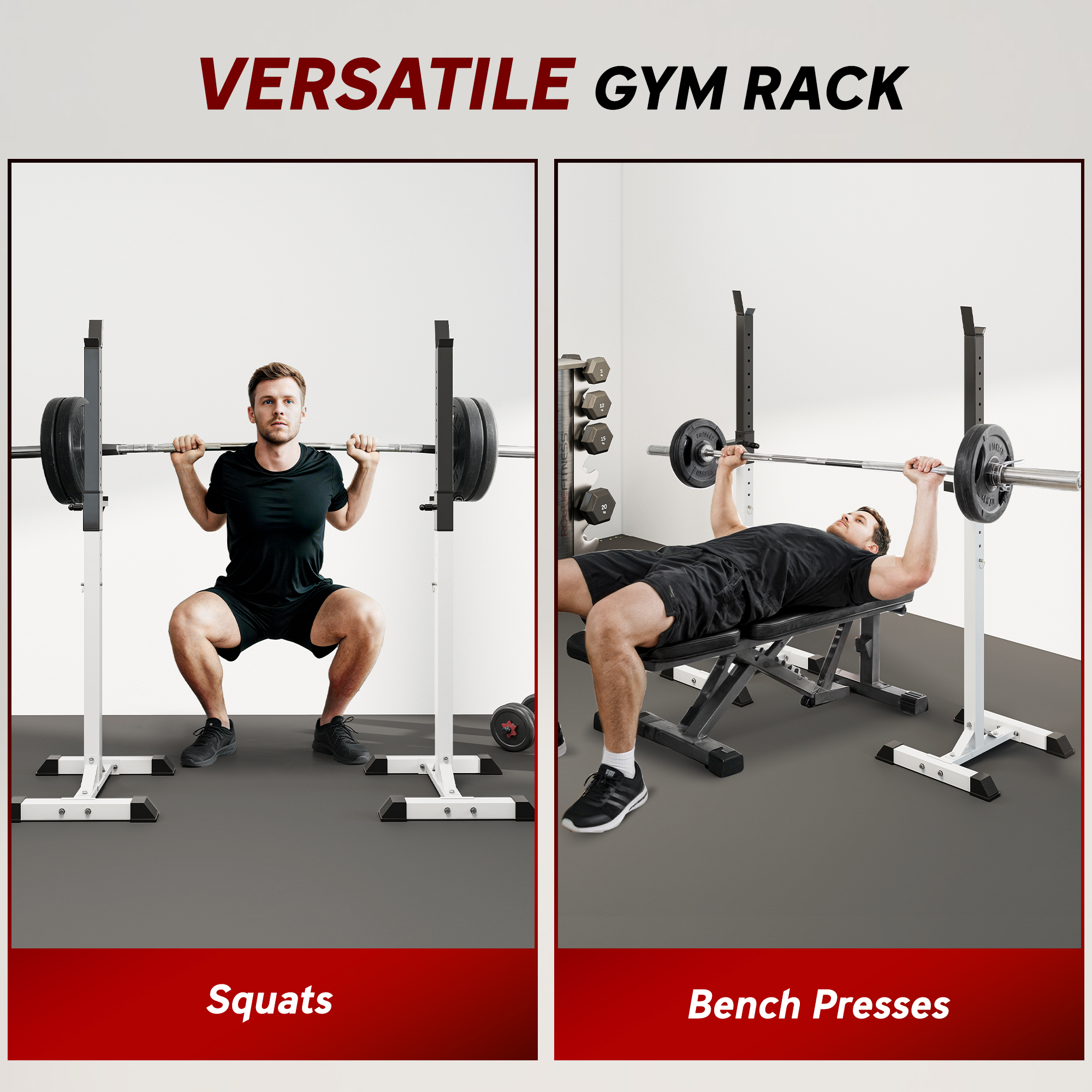 HOMCOM Heavy Duty Weight Bar Barbell Squat Stand Barbell Rack Spotter, for Home, Gym Black 4
