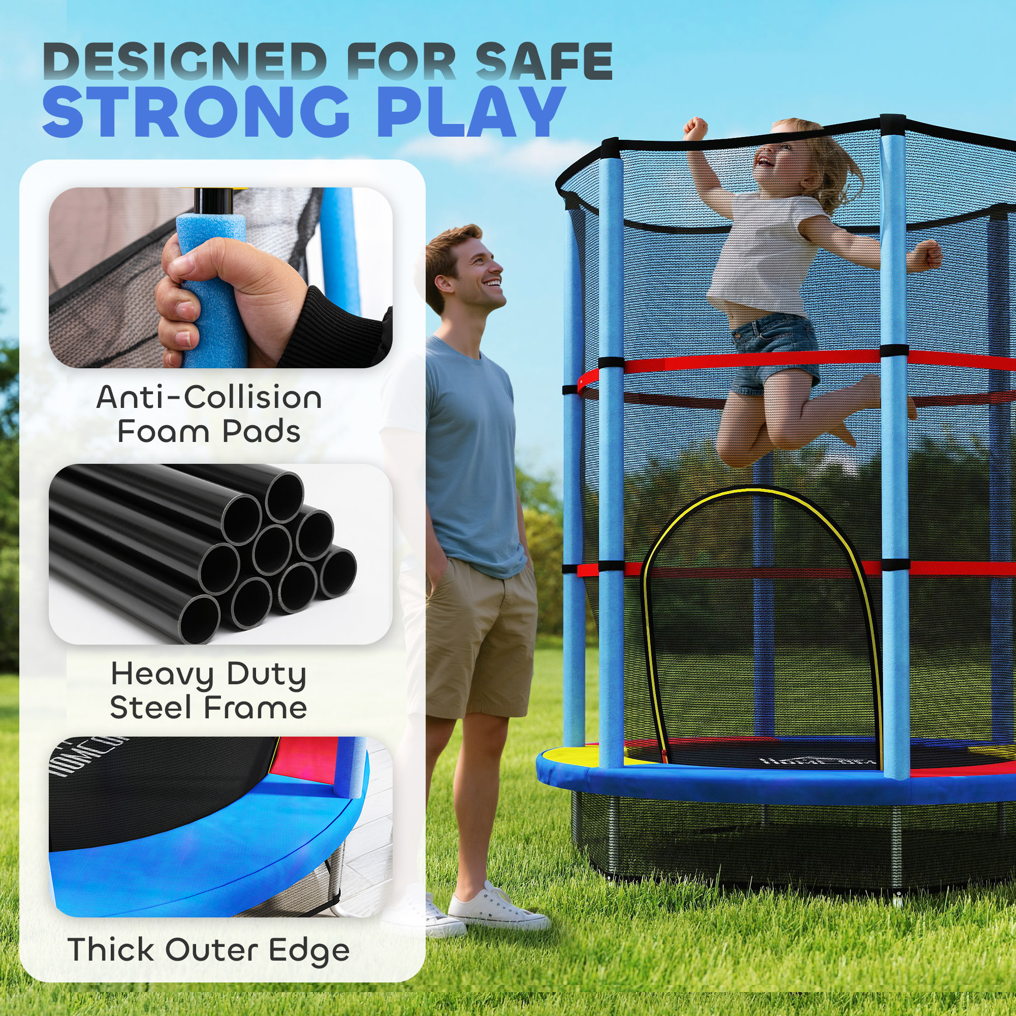 HOMCOM Kids Trampoline, with Enclosure Net, Steel Frame, for Ages 3-6 Years MultiColoured 4
