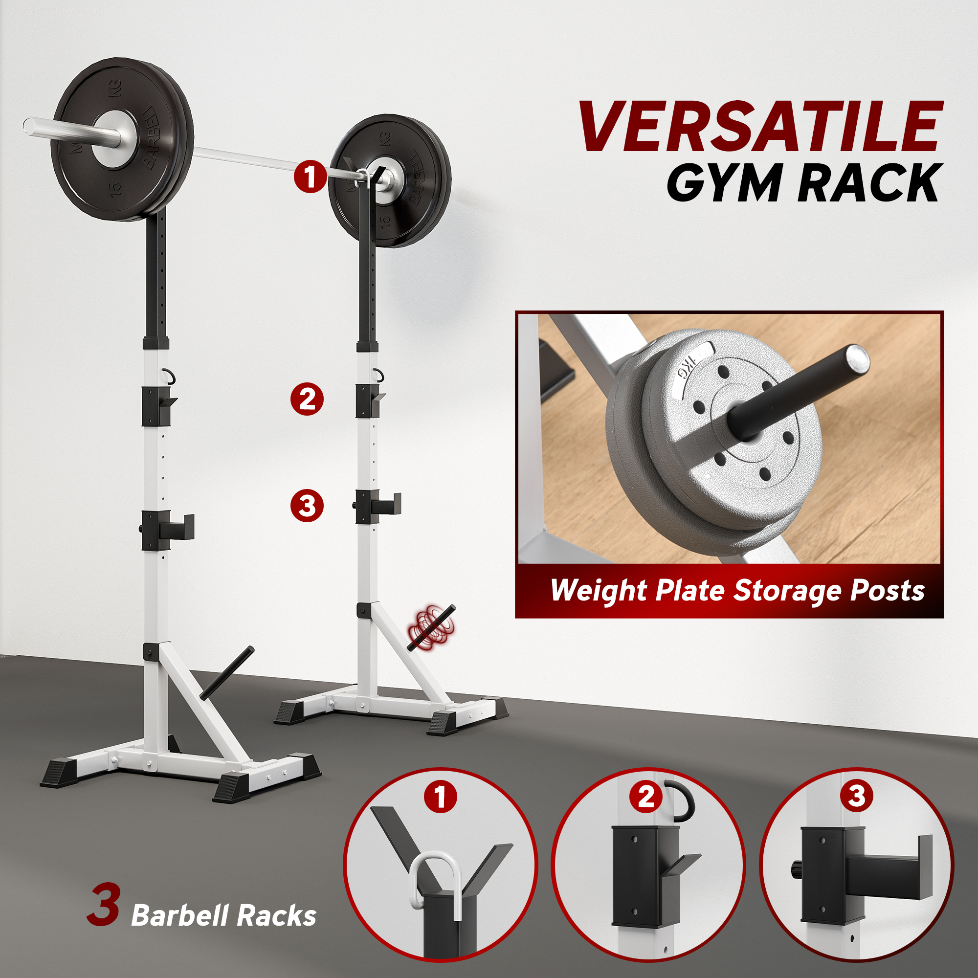 HOMCOM Weights Bar Barbell Rack Squat Stand Adjustable Portable Weight Lifting Max Load 200kg, Suitable For Home Gym Training Work Out 4