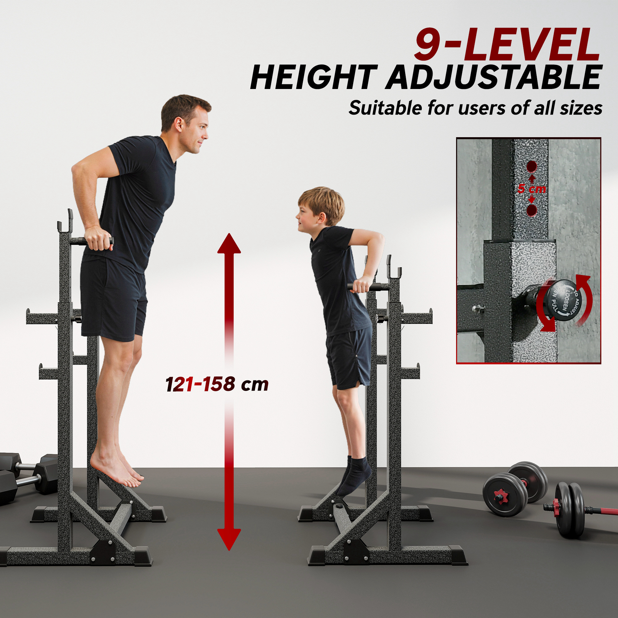 SPORTNOW Heavy Duty Barbell Squat Rack, Adjustable and Multifunctional Weight Power Stand, for Home, Gym Black 5