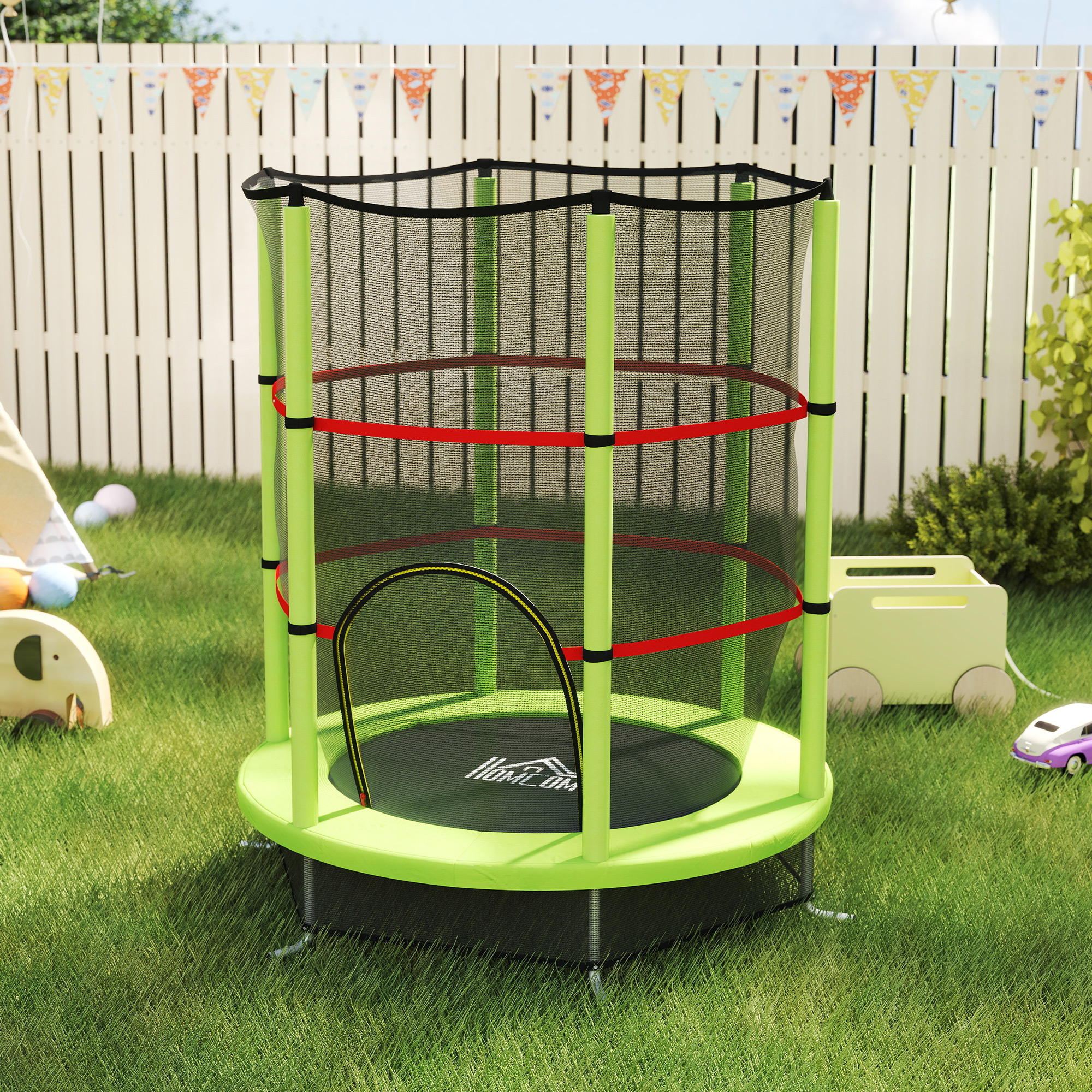 HOMCOM Kids Trampoline, with Enclosure Net, Steel Frame, for Ages 3-6 Years Green 2