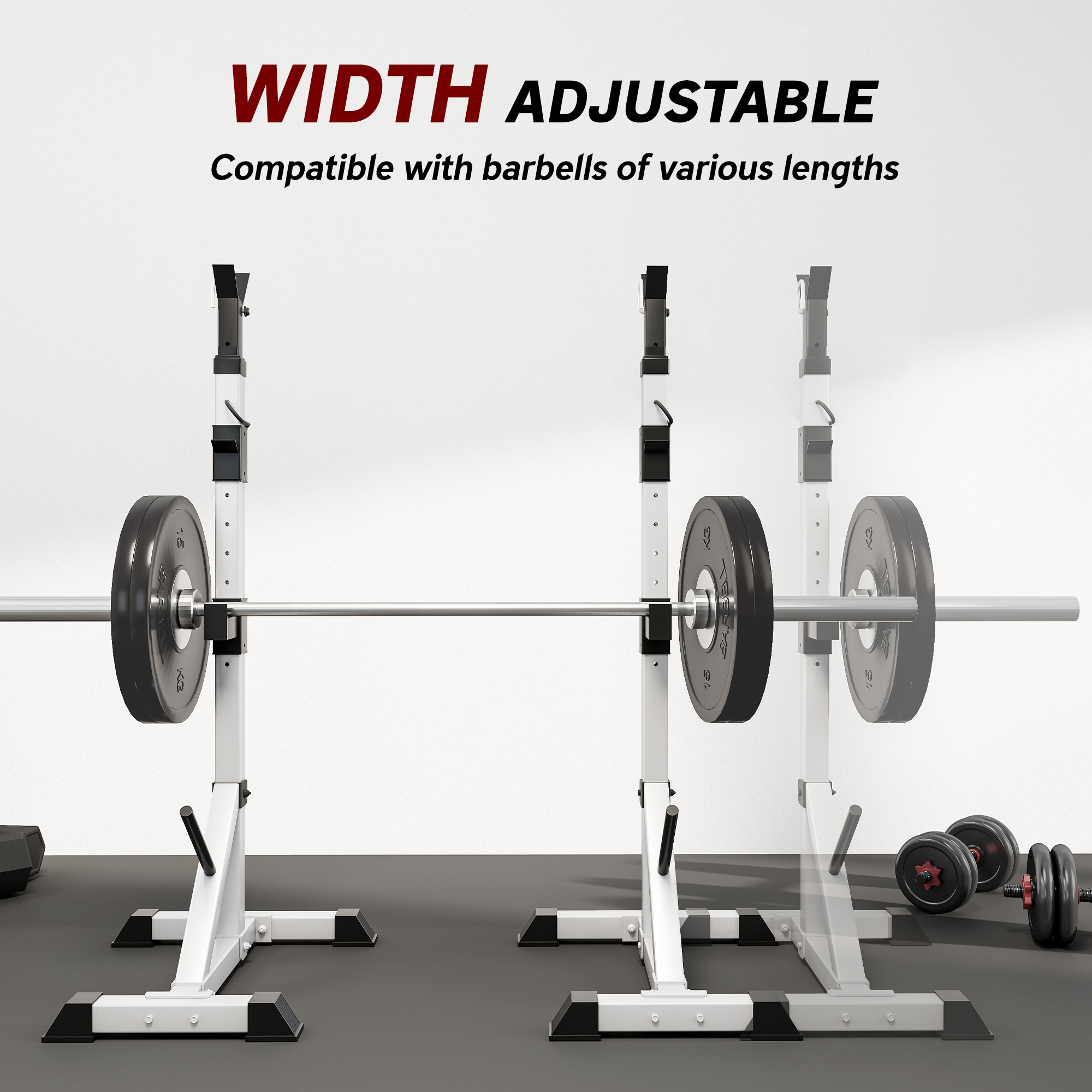 HOMCOM Weights Bar Barbell Rack Squat Stand Adjustable Portable Weight Lifting Max Load 200kg, Suitable For Home Gym Training Work Out 6