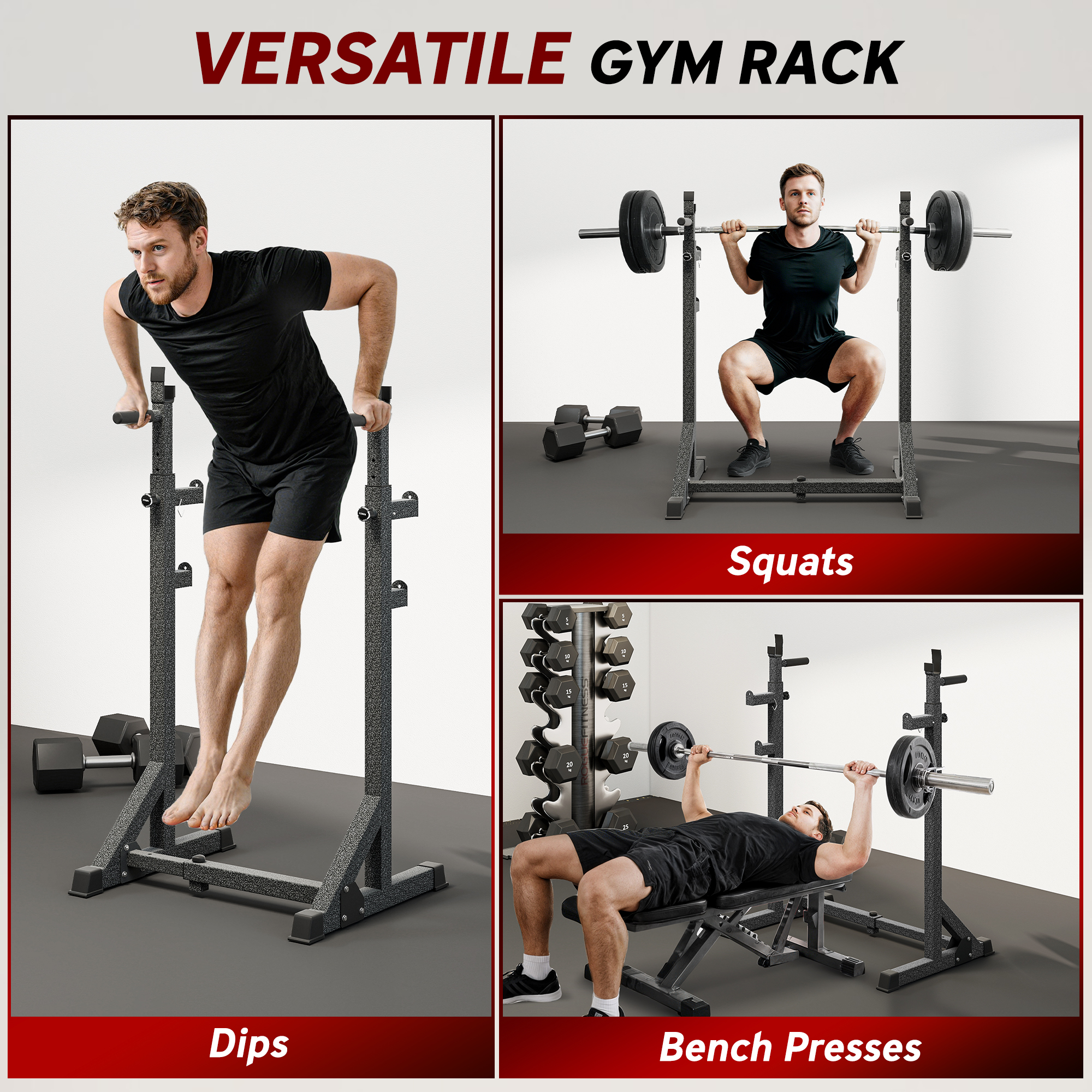 SPORTNOW Heavy Duty Barbell Squat Rack, Adjustable and Multifunctional Weight Power Stand, for Home, Gym Black 4