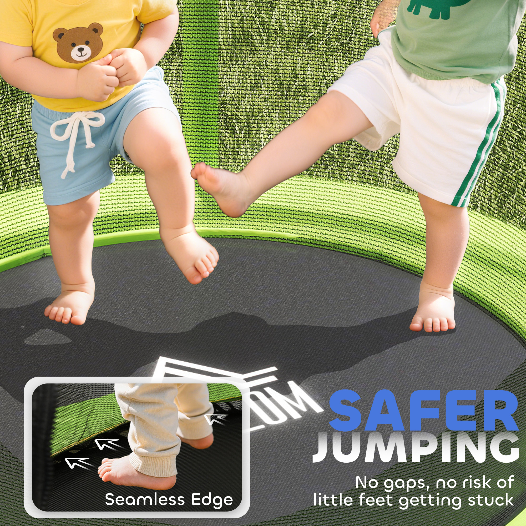 HOMCOM Kids Trampoline, with Enclosure Net, Steel Frame, for Ages 3-6 Years Green 5