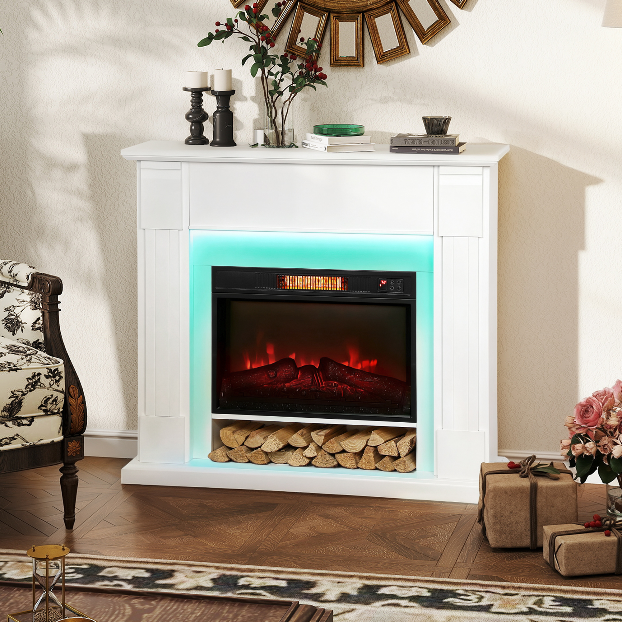 HOMCOM Einbauelektrokamin mit 3D-Flammeneffekt, RGB-LED-Lichtleiste, Dekor- günstig online kaufen
