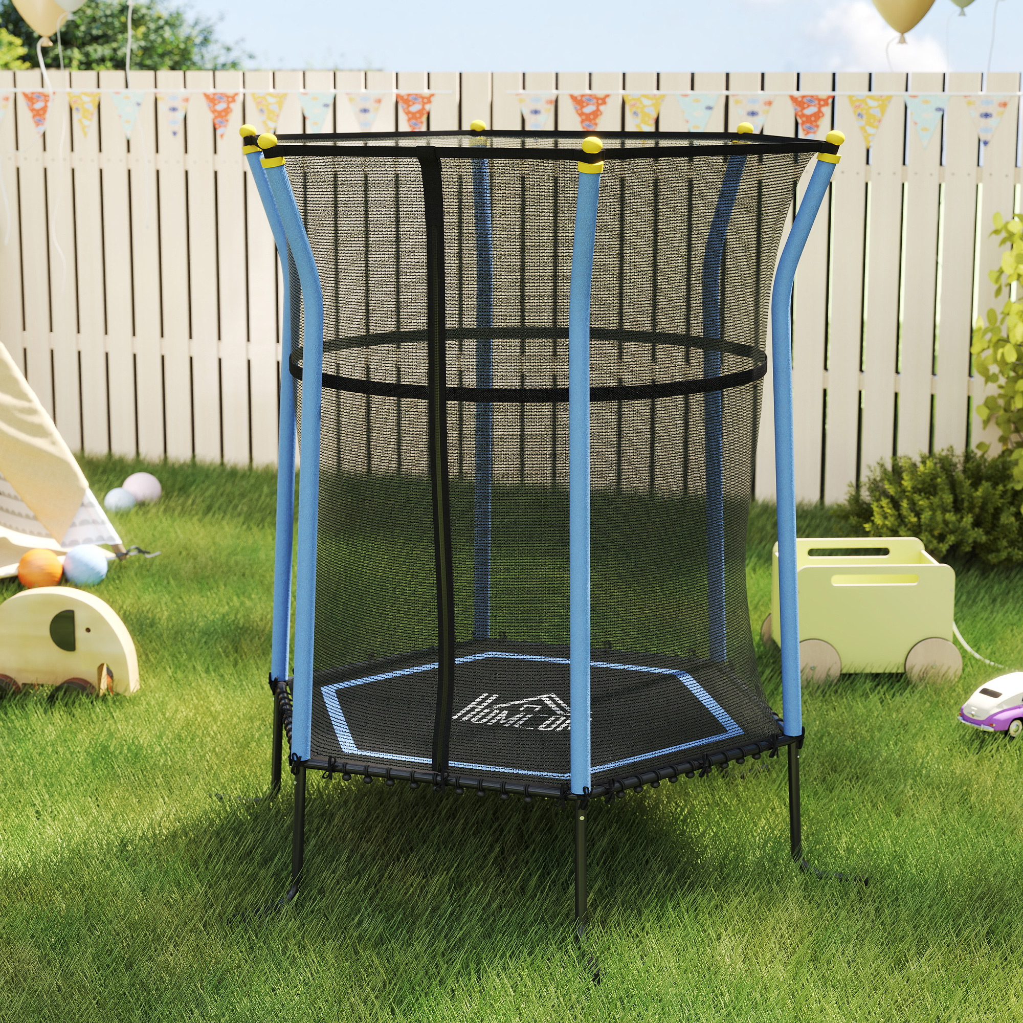 HOMCOM Kids Trampoline Mini Bouncer with Enclosure Safety Net For Ages 3-10 Years Blue 2
