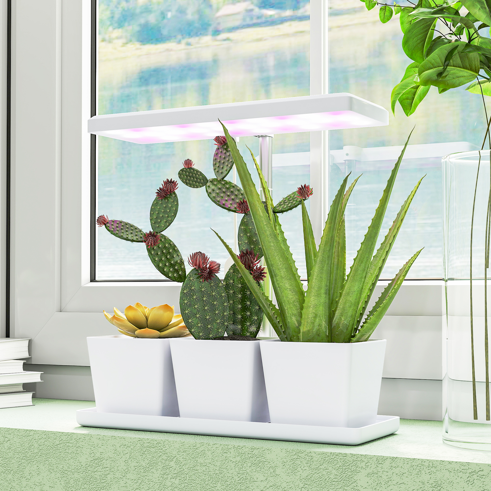 Outsunny Wachstumsleuchte 10W Vollspektrum-LED Pflanzenlampe mit 3 Pflanzkä günstig online kaufen