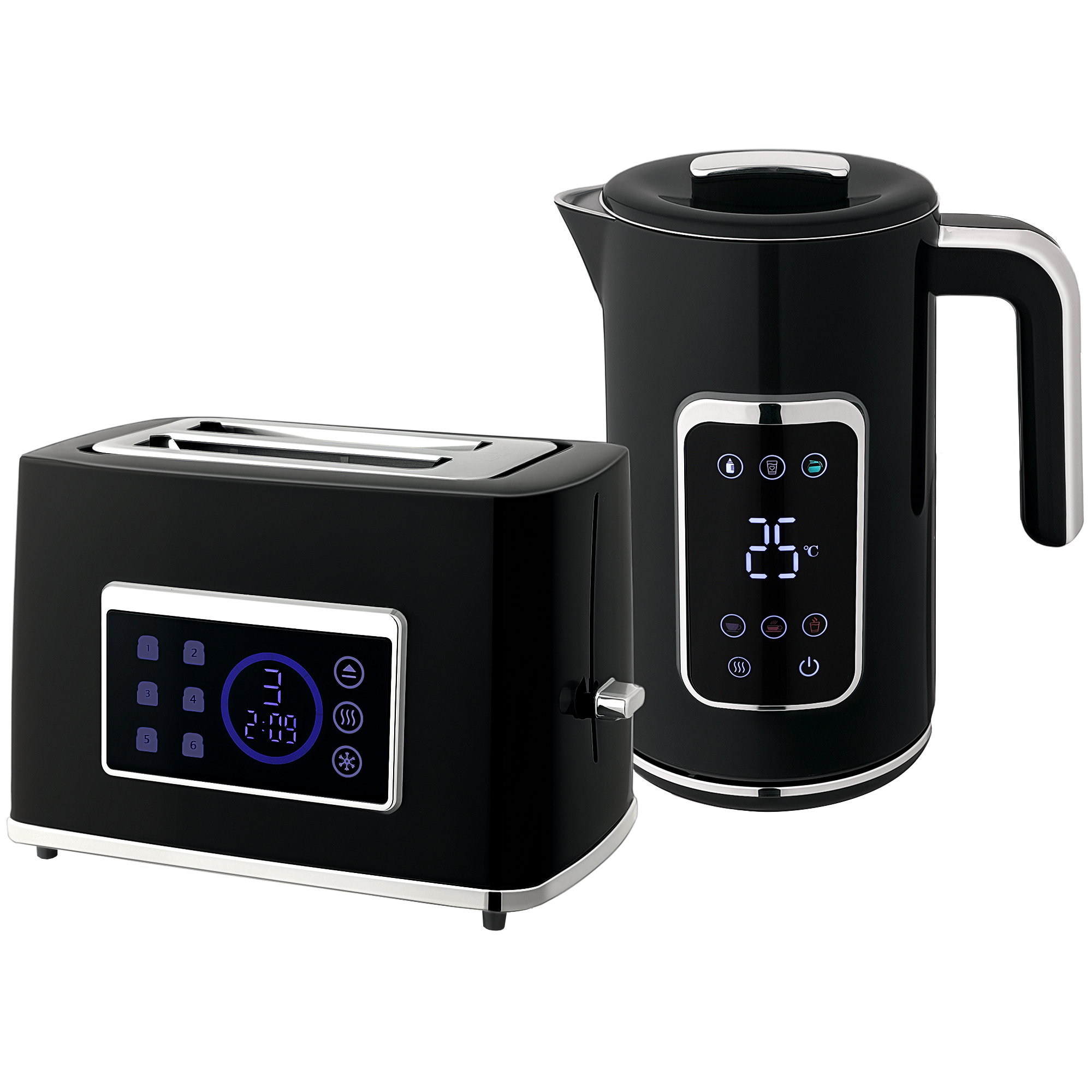 HOMCOM Touch Screen Kettle and Toaster Set Black