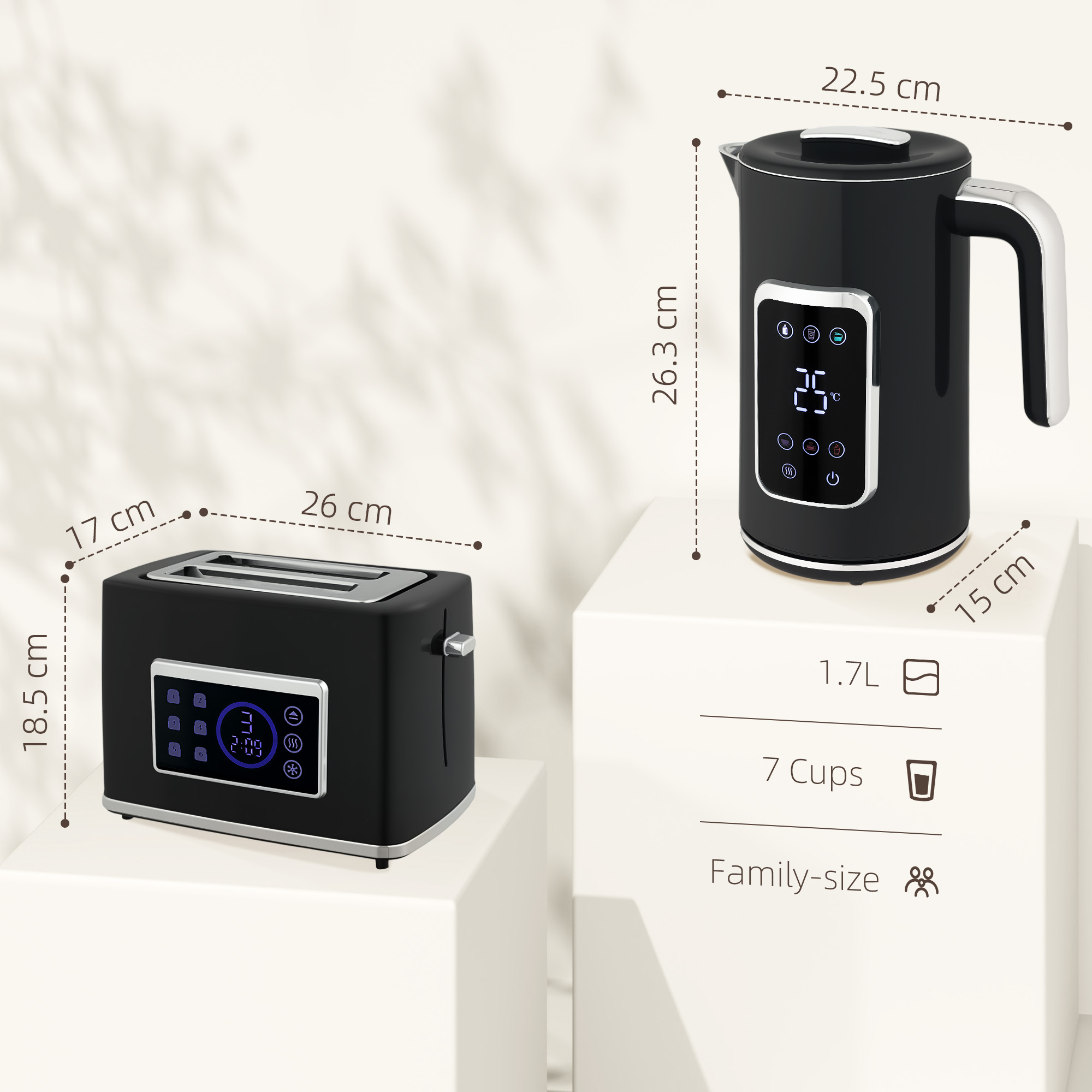 HOMCOM Touch Screen Kettle and Toaster Set Black 3