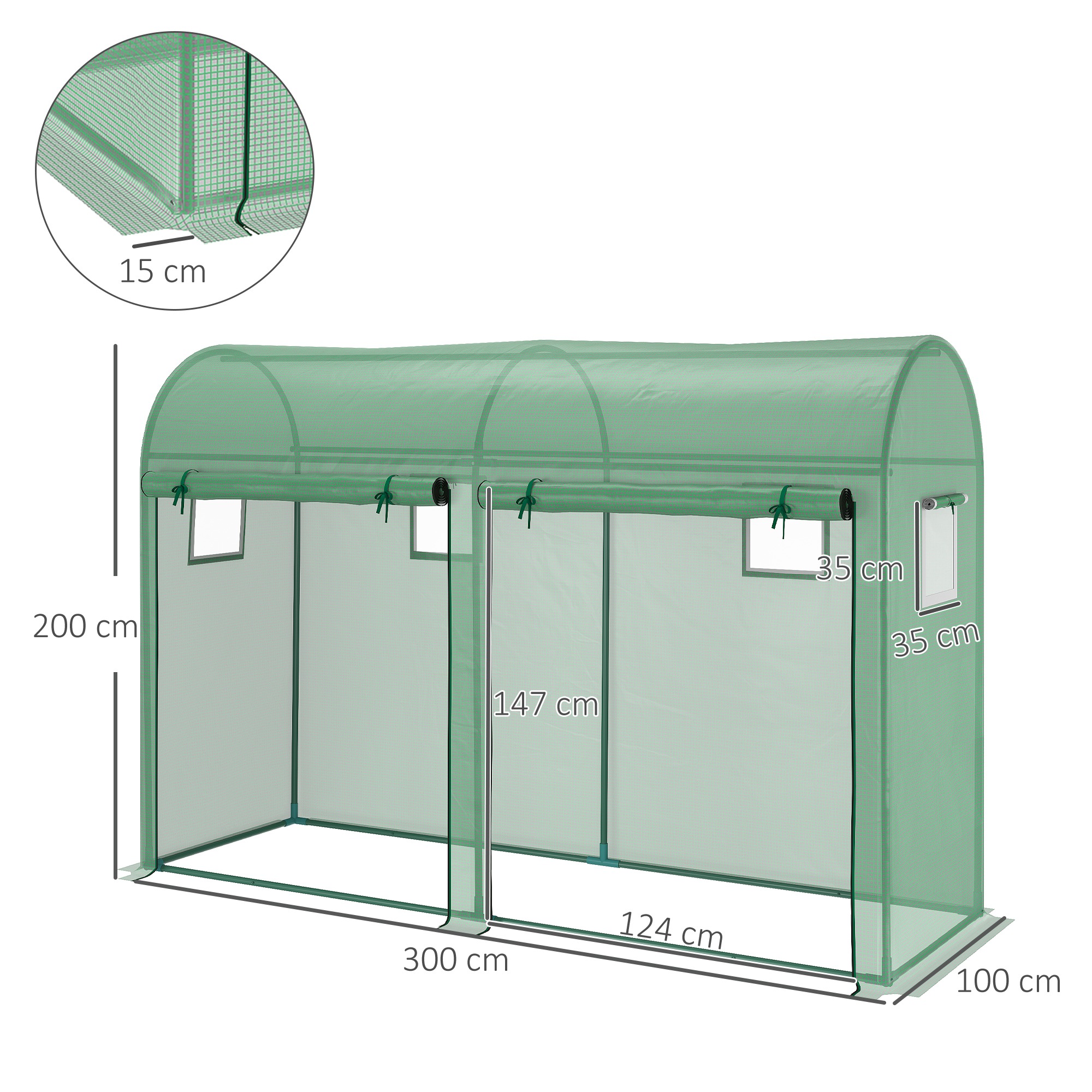 Outsunny Walk-in Greenhouse, Tomato Greenhouse with Double Doors & 4 Windows, Garden Plant Growth Green House with PE Cover, Steel Frame, Green, 3 x 1 x 2 m 3