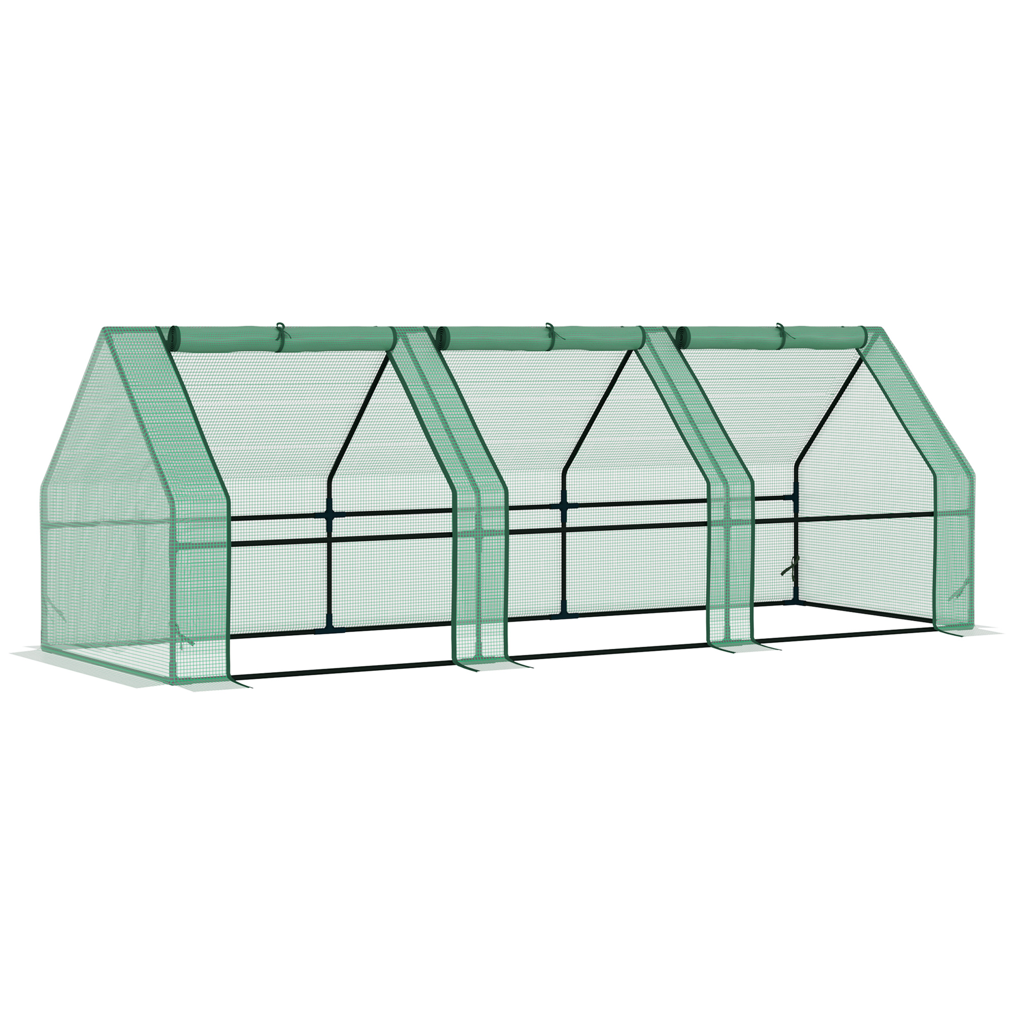 Outsunny Invernadero de Jardín 270x90x90 cm Caseta Tubo de Acero con 3 Ventanas Vivero Casero para Cultivo Plantas Verde | Aosom España