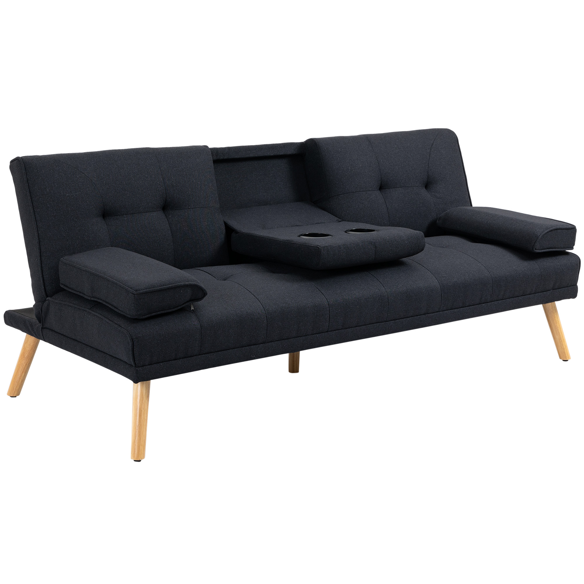 HOMCOM Canapea Extensibilă cu 3 Locuri, 2 Brațe Detașabile și Suport pentru Pahare, 181x77x78 cm, Gri antracit | Aosom Romania