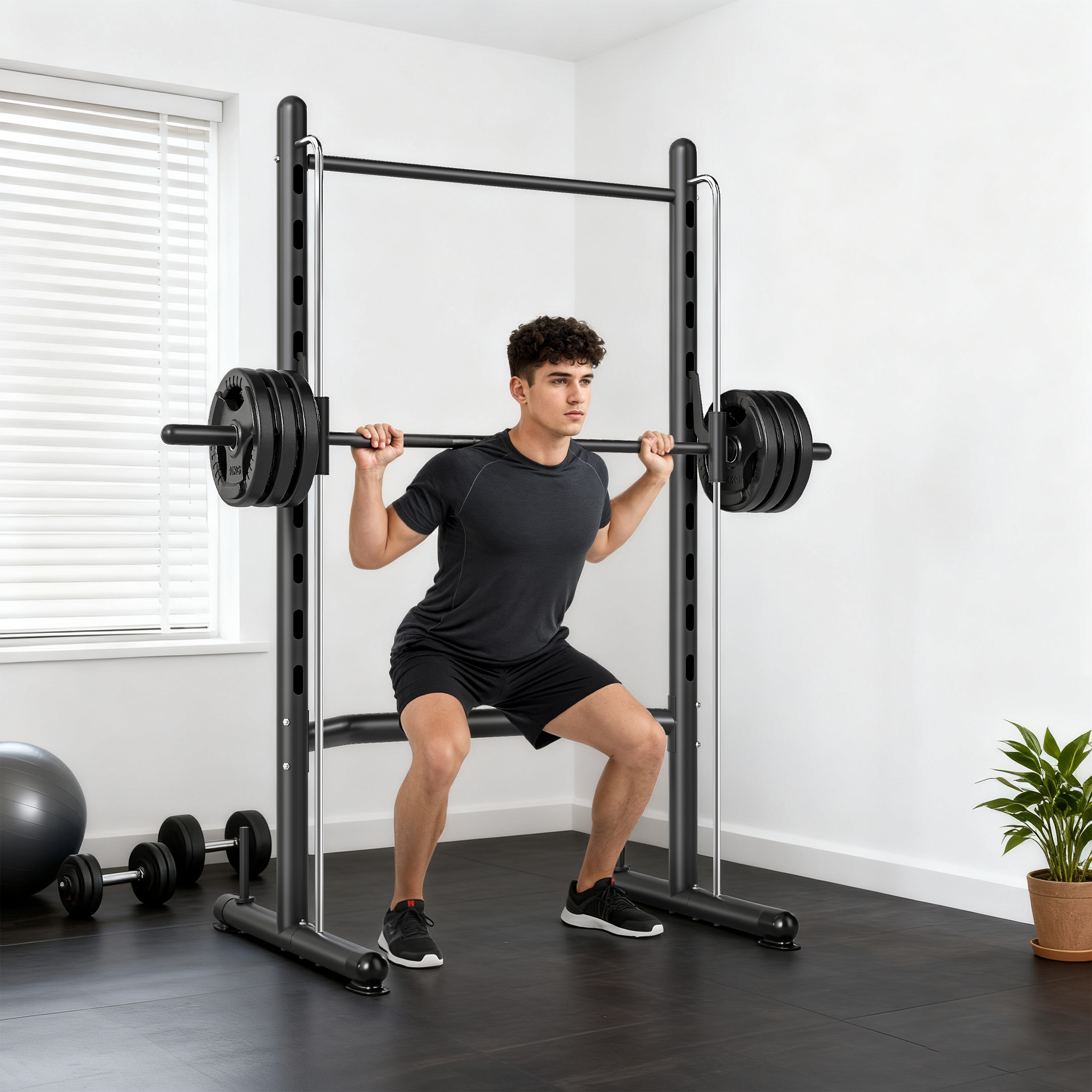 HOMCOM Adjustable Squat Rack, with Pull Up Bar, Barbell Bar for Home Gym 2
