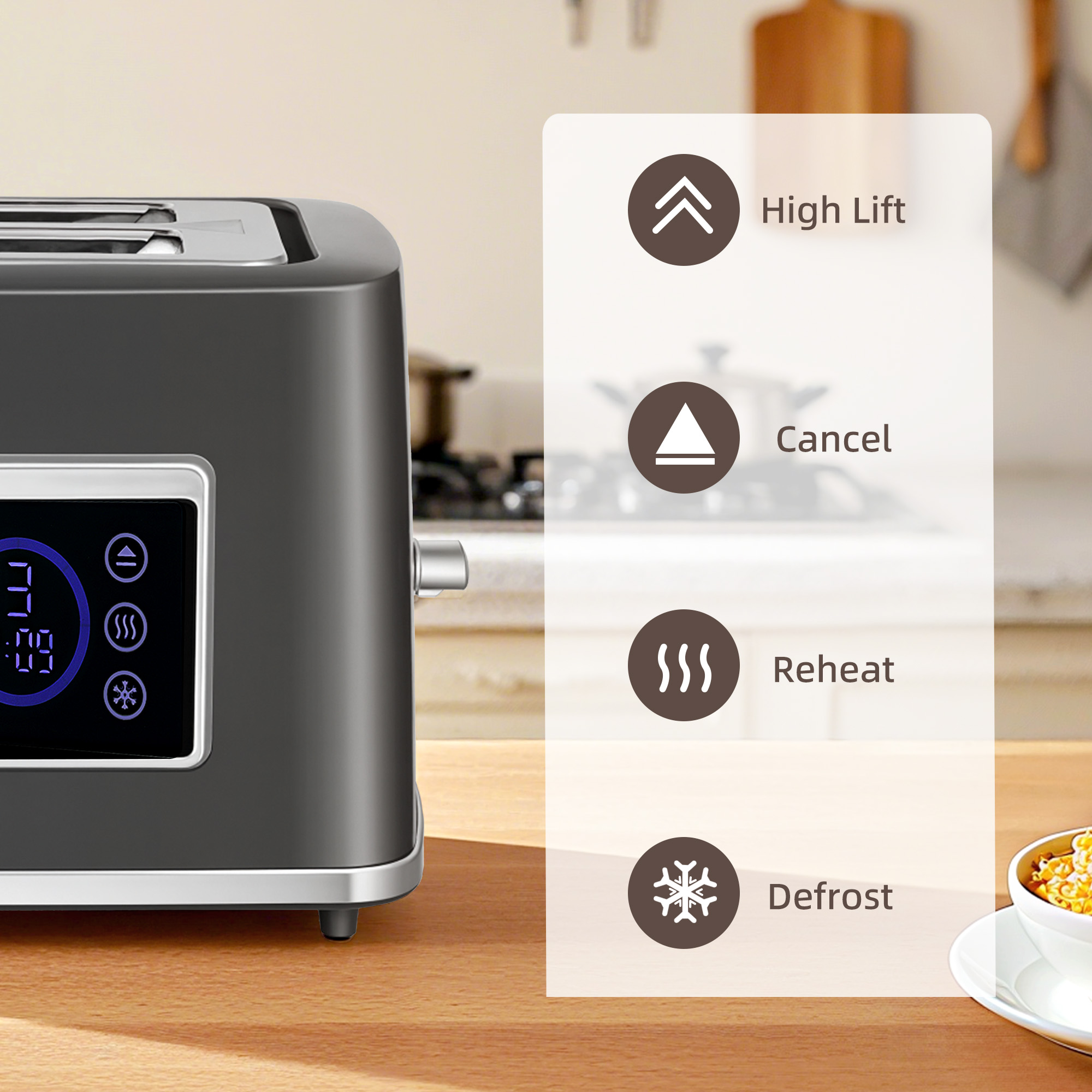 HOMCOM Touch Screen Kettle and Toaster Set Grey 7