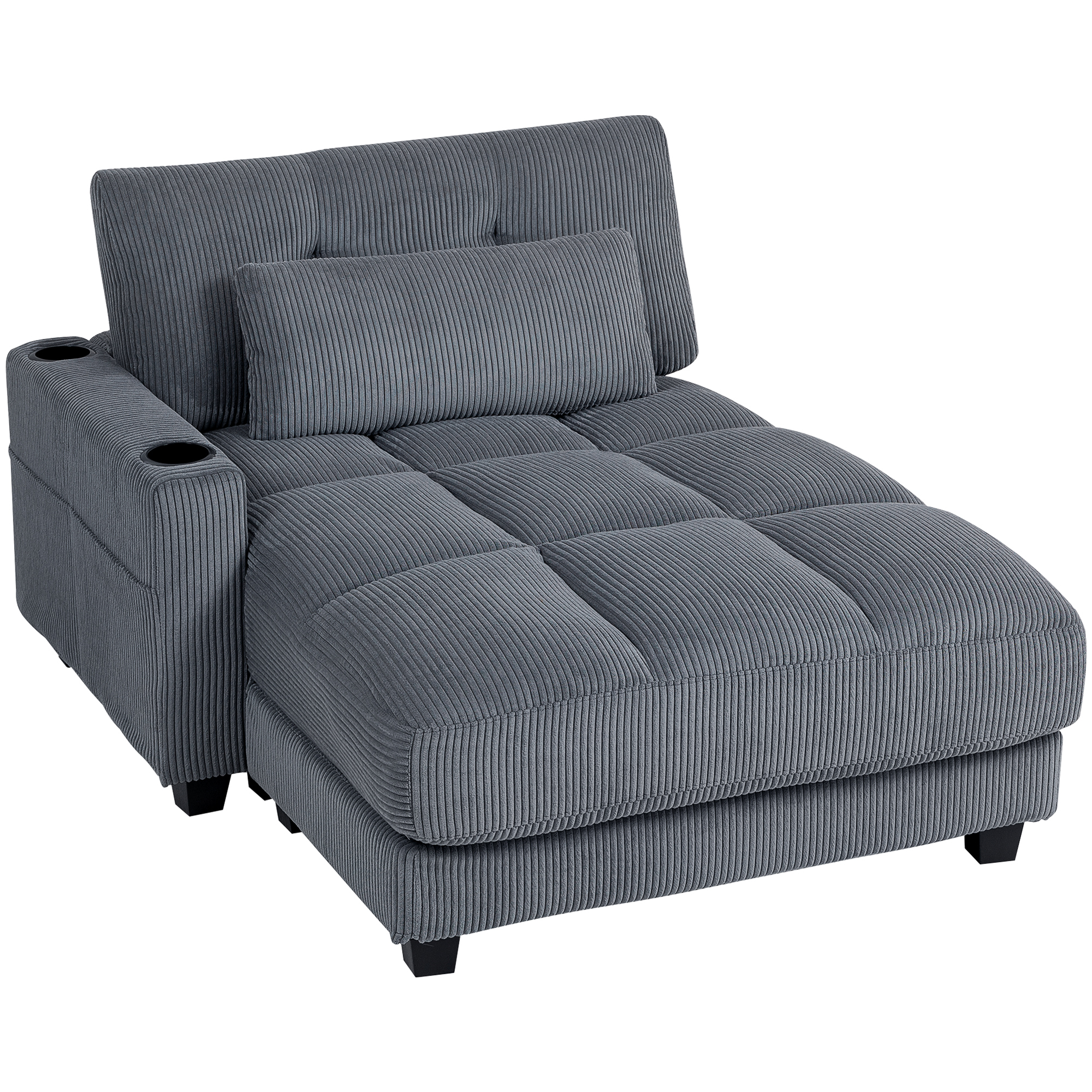 Canapé-lit avec coussin, mousse, convertible en lit, porte-gobelet, gris