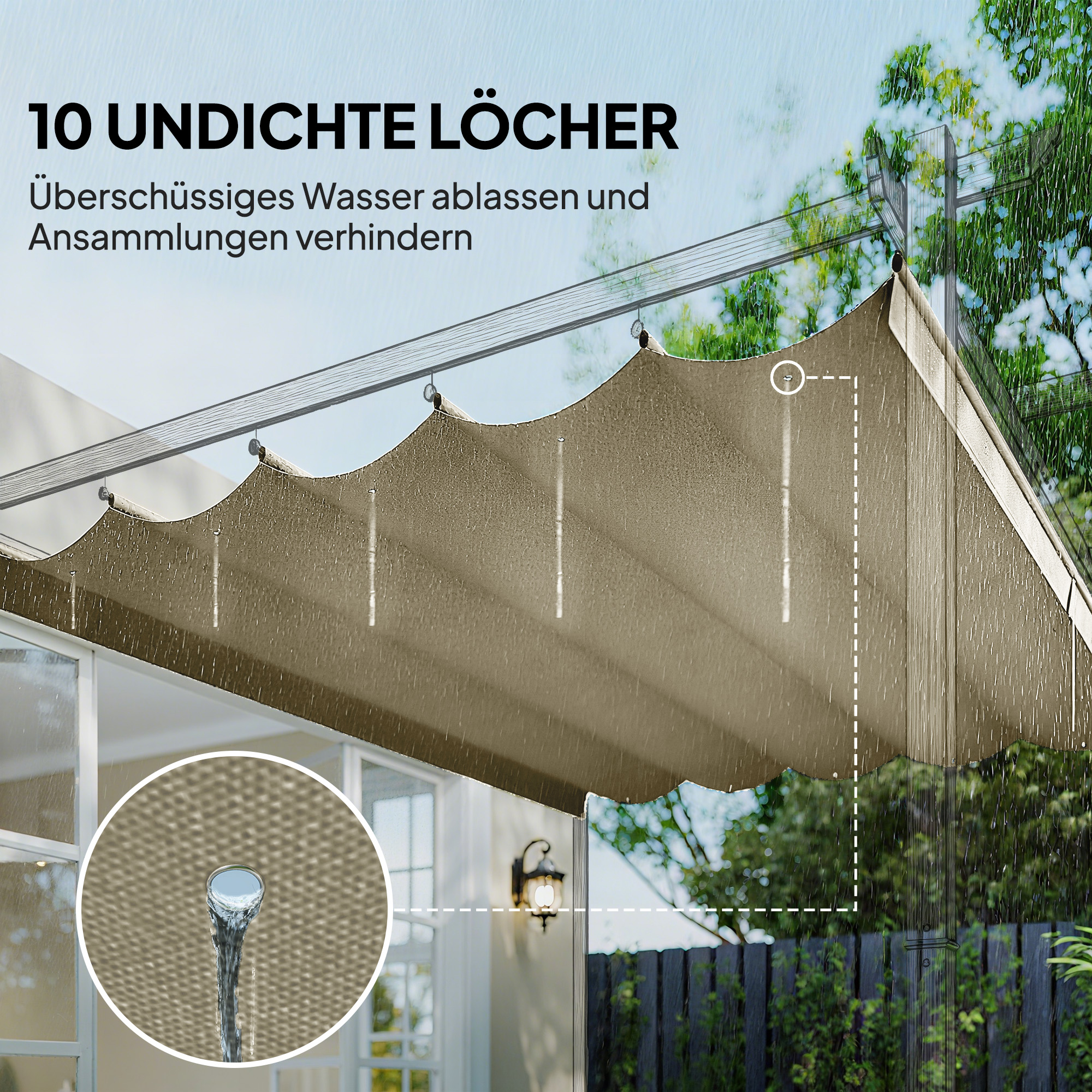 Coarbor Ausziehbare Pergola-Überdachung – Sonnenschutz Aus Atmungsaktivem Gewebe, UV-Schutz 90%