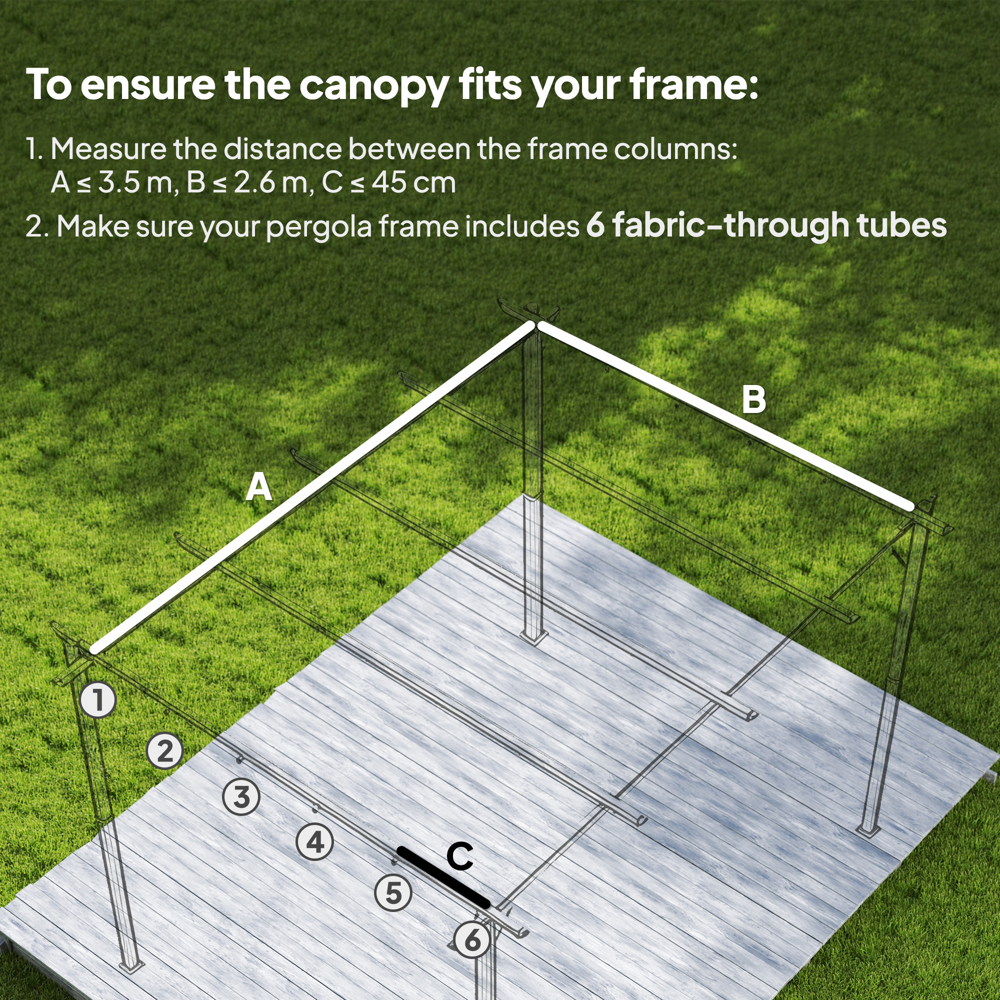 Outsunny Retractable Pergola Cover, 3.5 x 2.6 m Replacement Canopy Fabric for 4 x 3 m Frame, Roof Top Only, Light Grey 4