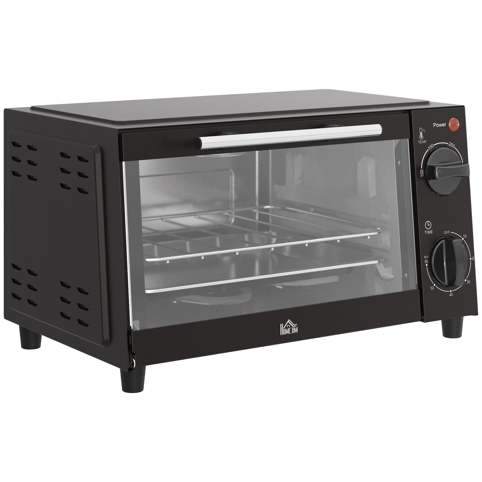 HOMCOM Compact Convection Cooker: 9L Mini Electric Oven with Adjustable Heat, Timer, Baking Tray & Rack, 750W, Black   Aosom UK