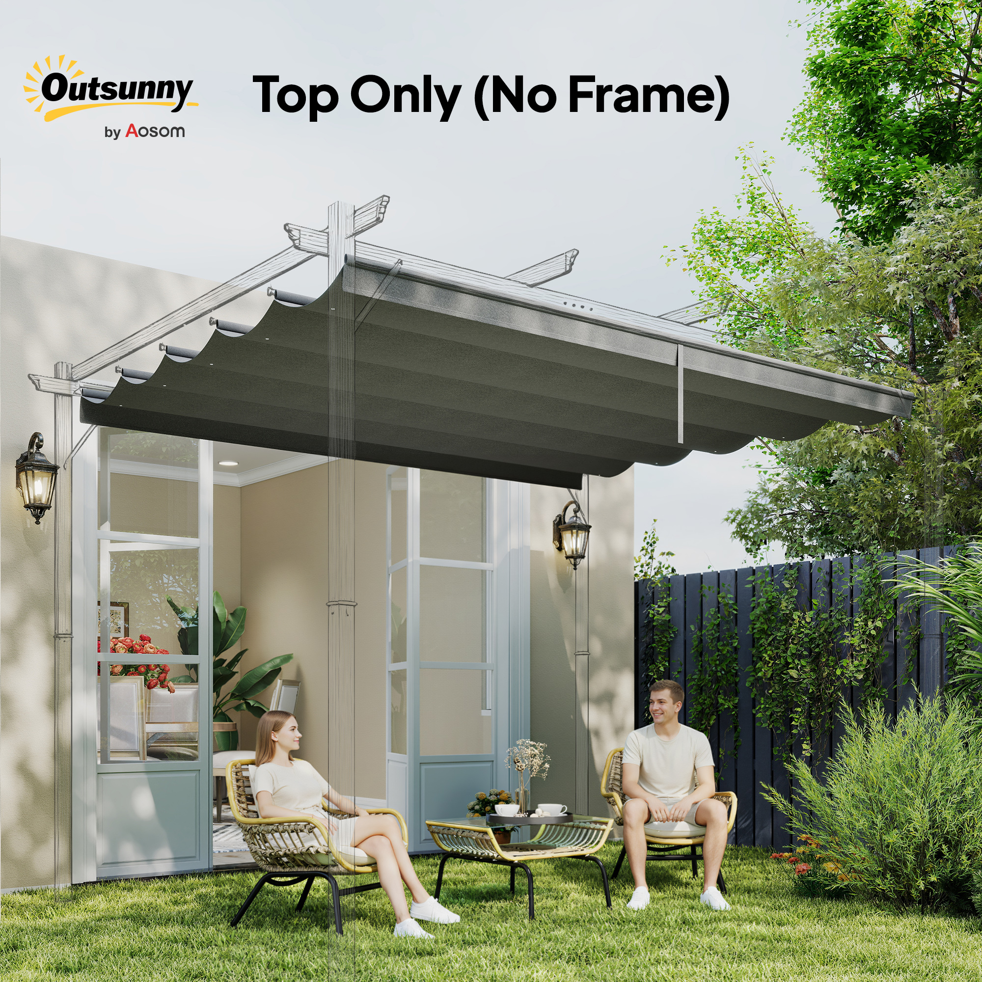 Outsunny Retractable Pergola Cover, 2.55 x 2.5 m Replacement Canopy Fabric for 3 x 3 m Frame, Roof Top Only, Light Grey 7