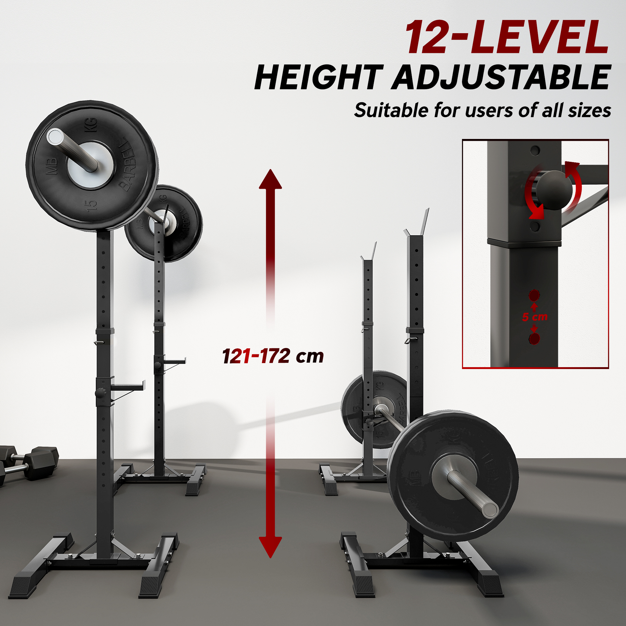HOMCOM Adjustable Squat Rack, Weight Strength Training Bench Press Rack Weight Bench Supporter for Home Gym Exercise, Max Load 150kg, 124-154cm 5