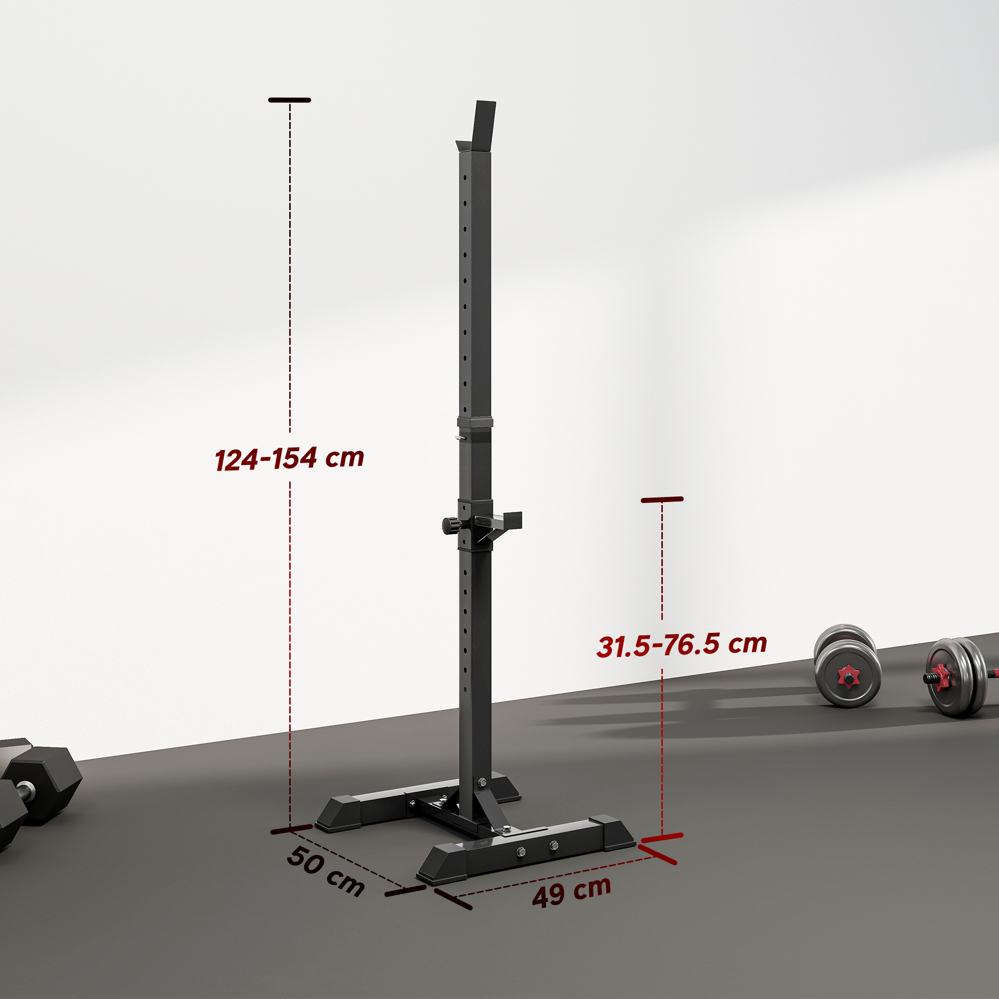 HOMCOM Adjustable Squat Rack, Weight Strength Training Bench Press Rack Weight Bench Supporter for Home Gym Exercise, Max Load 150kg, 124-154cm 3