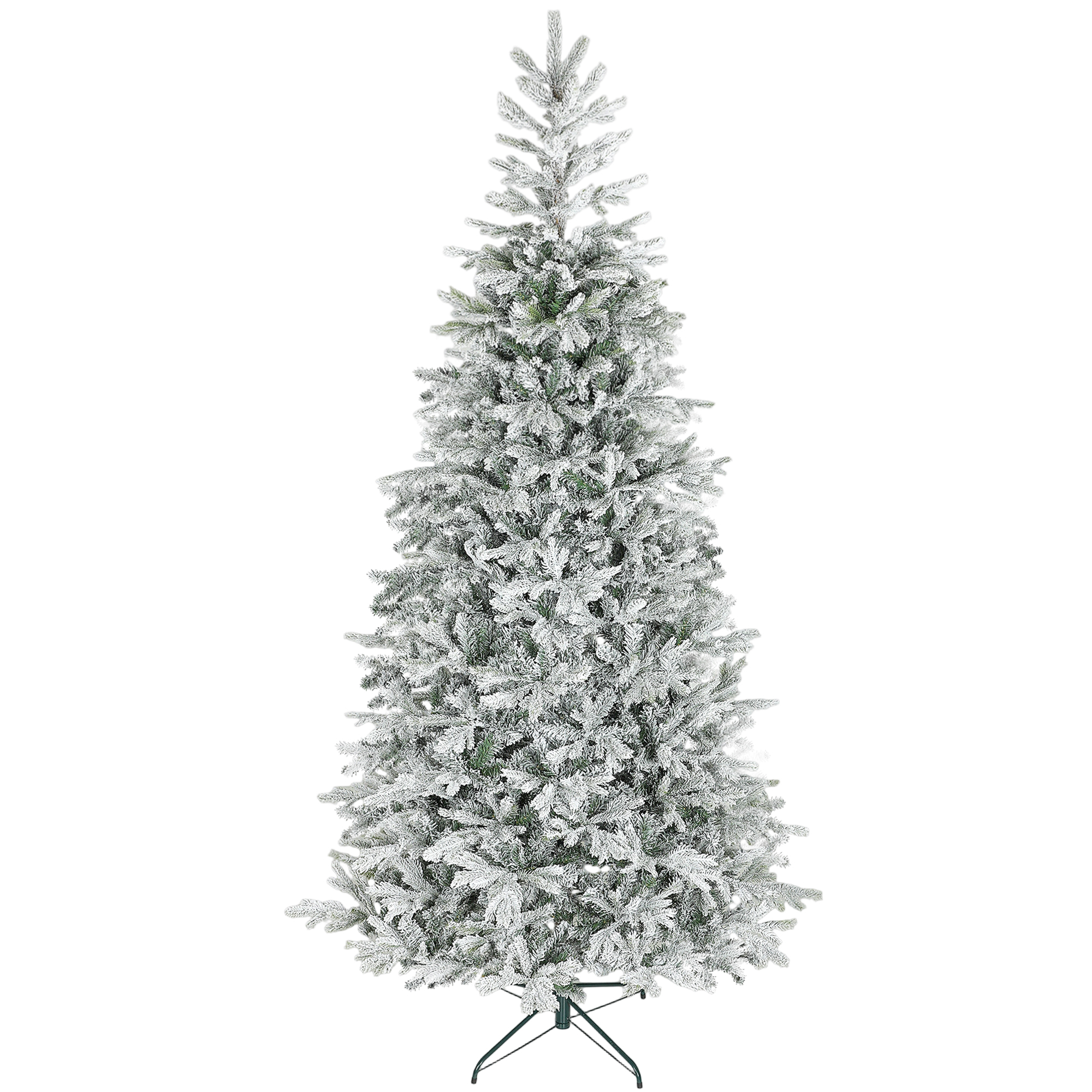 HOMCOM Árbol de Navidad Nevado Alto 210 cm con Ramas Realistas y Base Metálica Plegable
