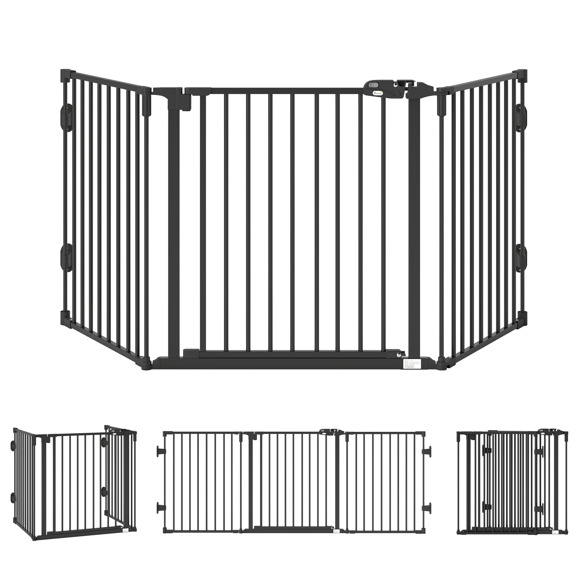 PawHut Poartă de Siguranță Pliabilă Oțel Închidere/Blocare Automată 202.5x2x76 cm Neagră Ușor de Folosit | Aosom Romania