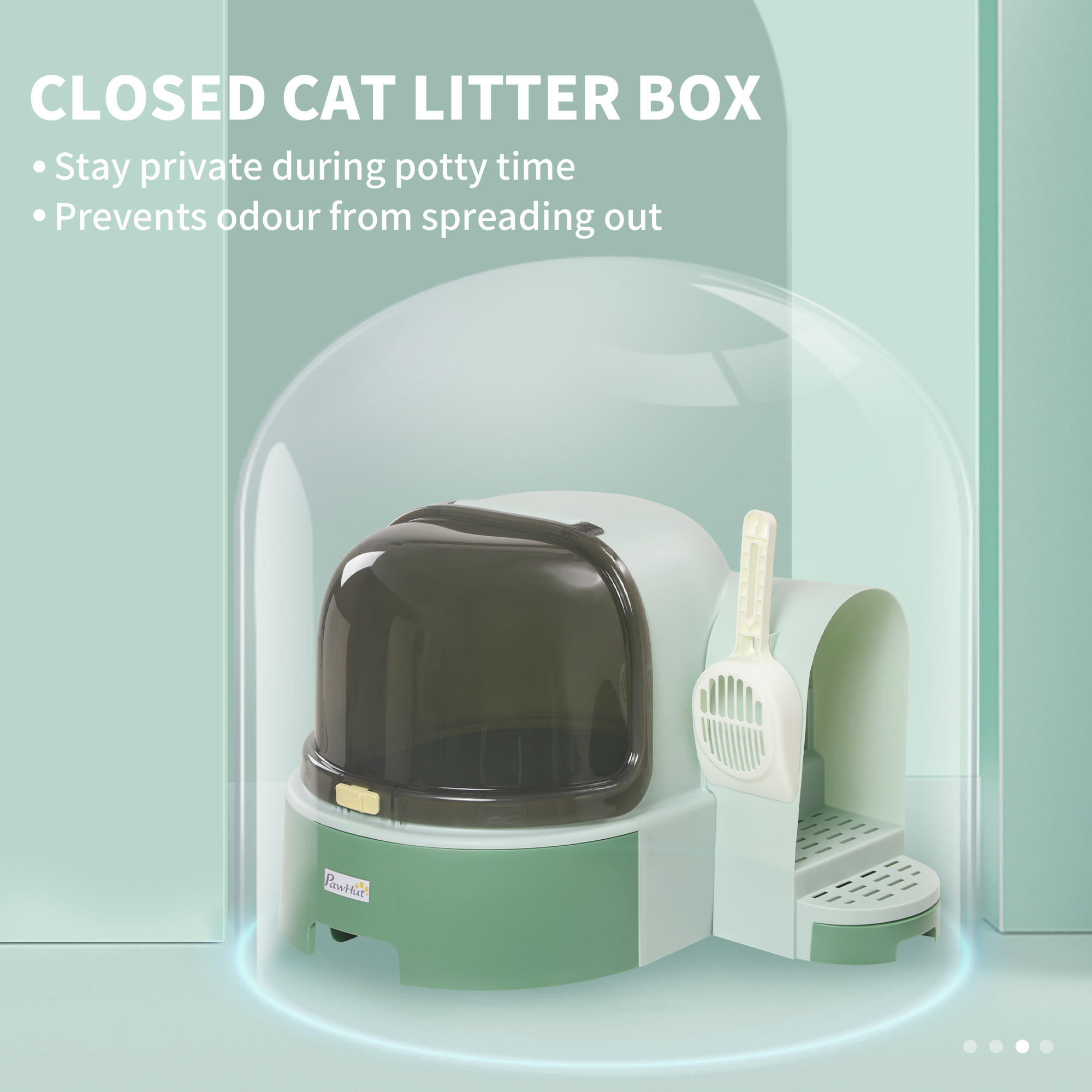 PawHut 2 in 1 Cat Litter Box, with Drawer Pans, Scoop, Openable Cover Green 6