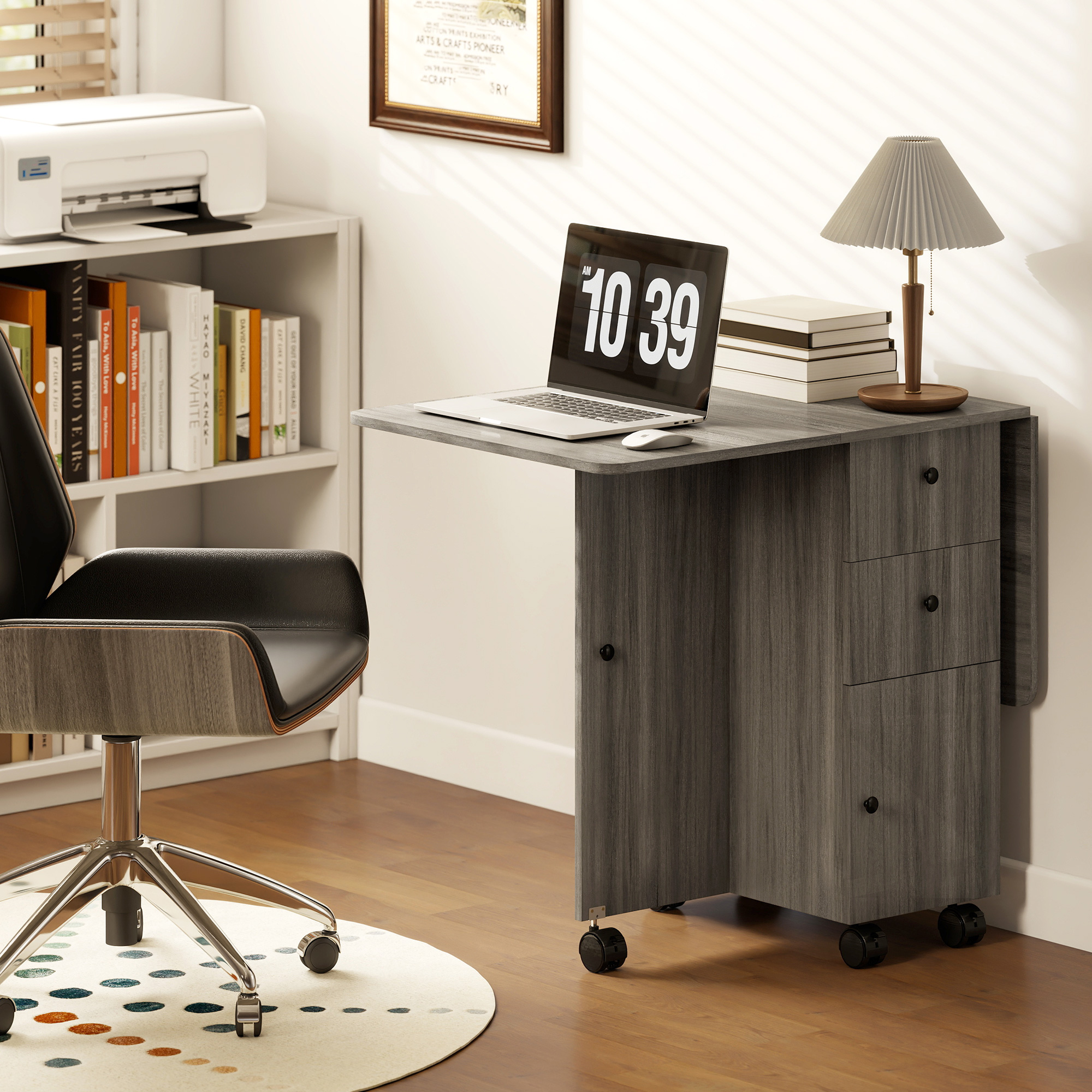 HOMCOM Multi-Storage Six-Person Drop Leaf Dining Table Grey 8