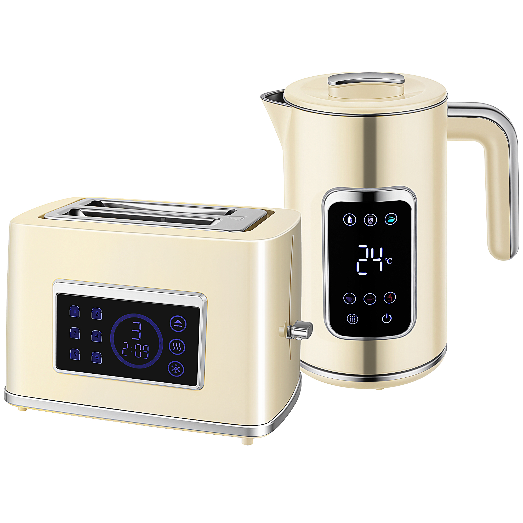 HOMCOM Touch Screen Kettle and Toaster Set Cream