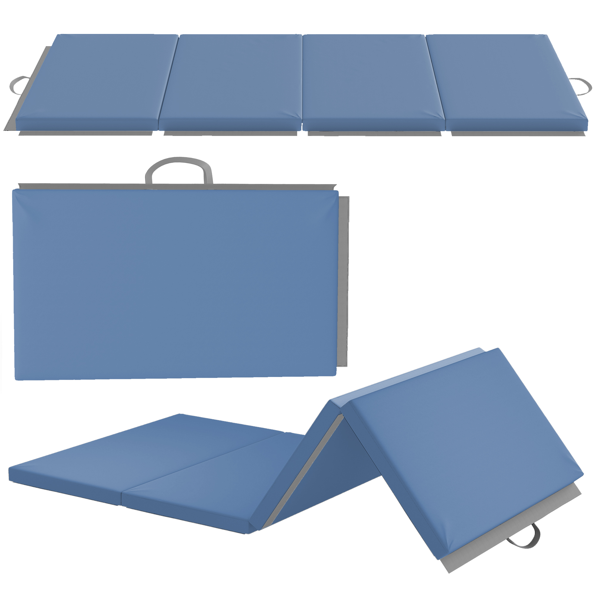 HOMCOM Tappetino fitness pieghevole in 4 con maniglie e rivestimento sintetico 180 x 80 x 5 cm Blu chiaro   Aosom Italy