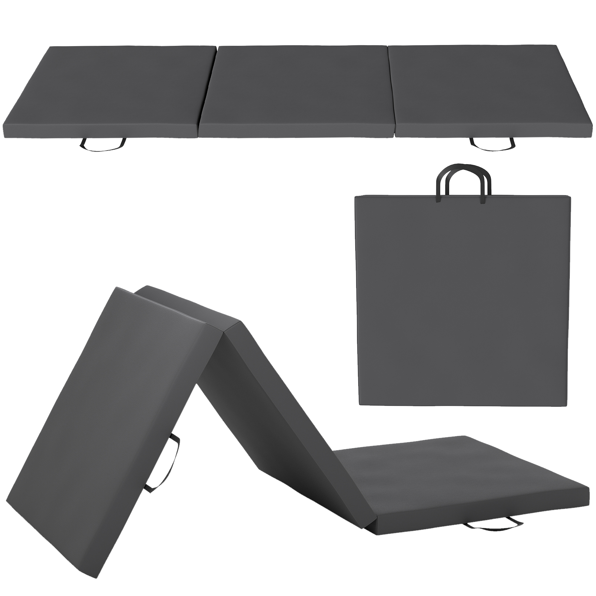 HOMCOM Klappbare Gymnastikmatte, dicke Turnmatte, 180 x 60 x 5 cm, mit Griff, Bodenmatte für Yoga, Sport, Fitness, Pilates, synthetischer Bezug, grau Aosom