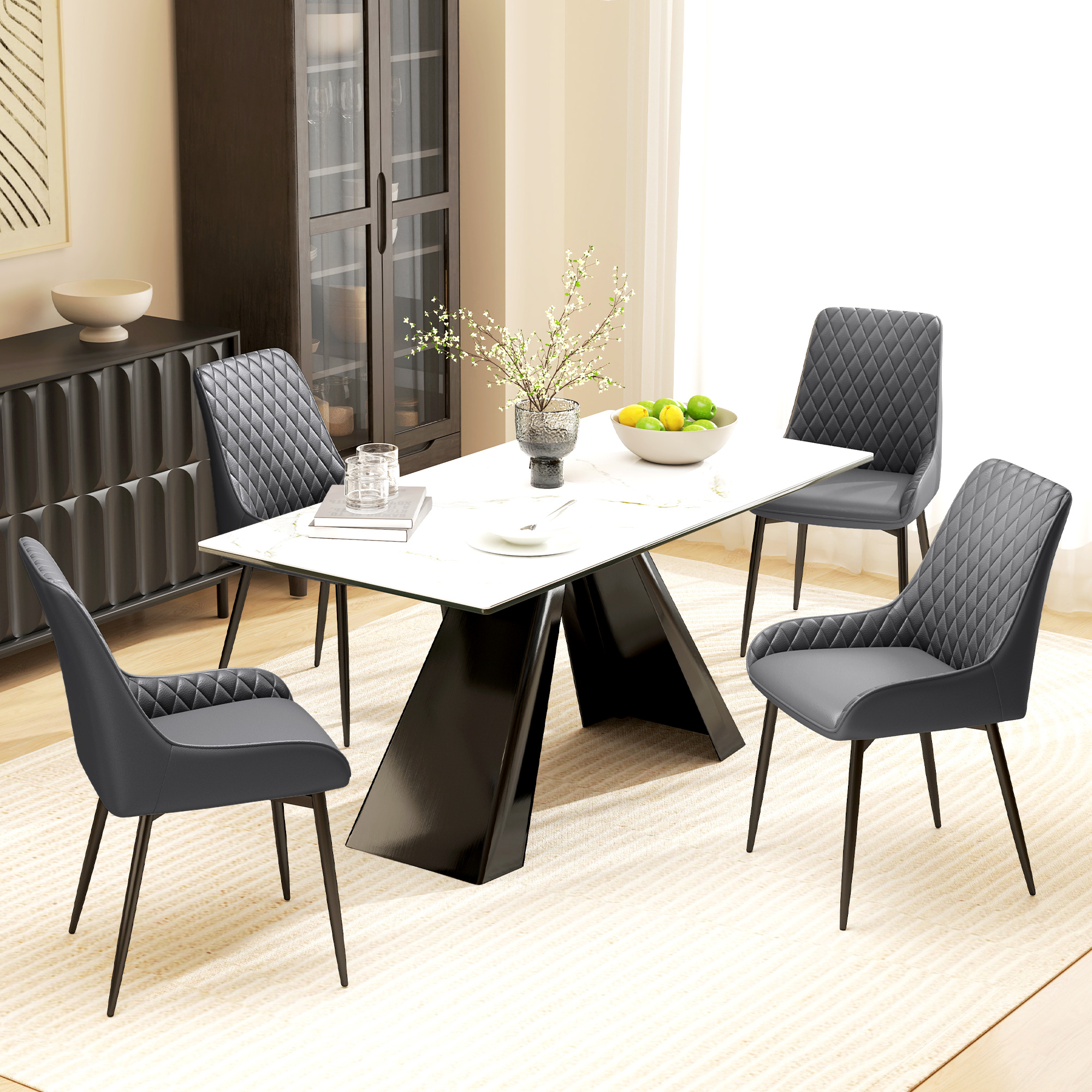 HOMCOM Set Of 2 Quilted PU Leather Dining Chairs with Metal Frame 4 Legs Foot Caps Home Seating Modern Stylish Executive Grey 2