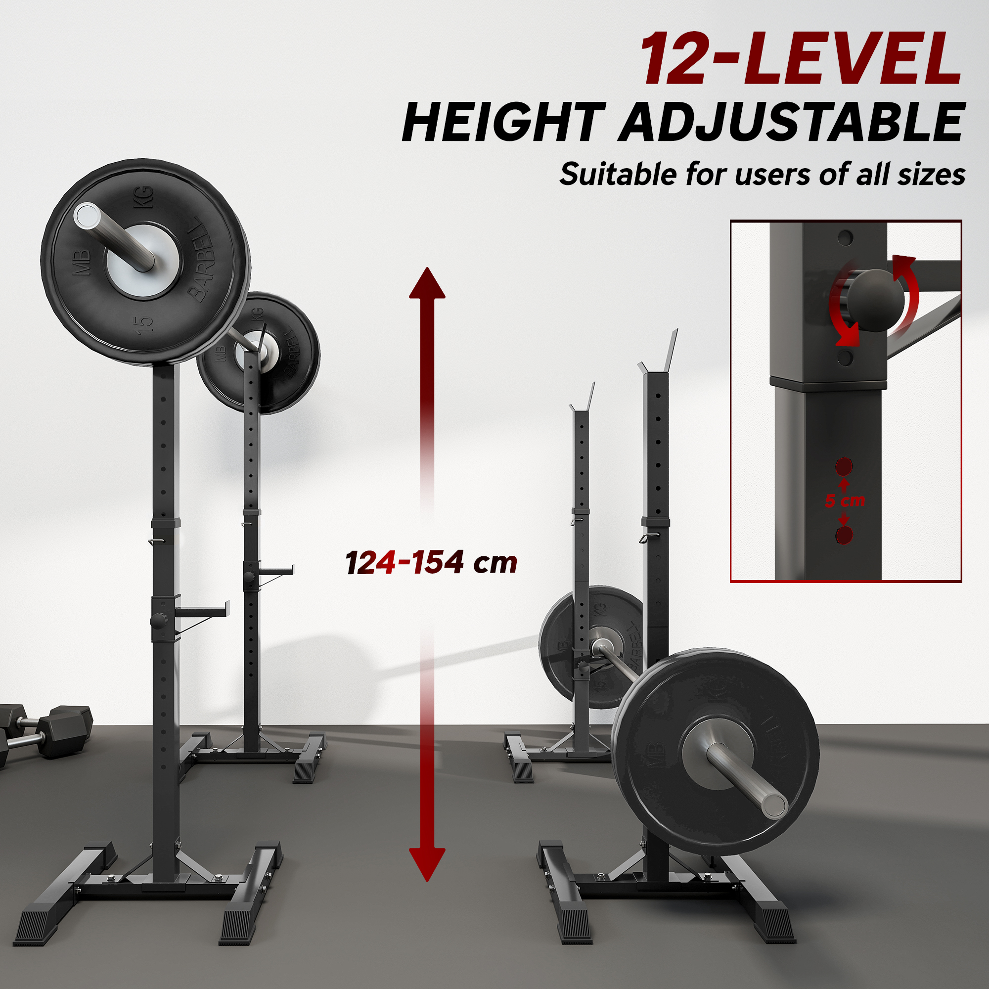 HOMCOM Adjustable Squat Rack, Weight Strength Training Bench Press Rack Weight Bench Supporter for Home Gym Exercise, Max Load 150kg, 124-154cm 4