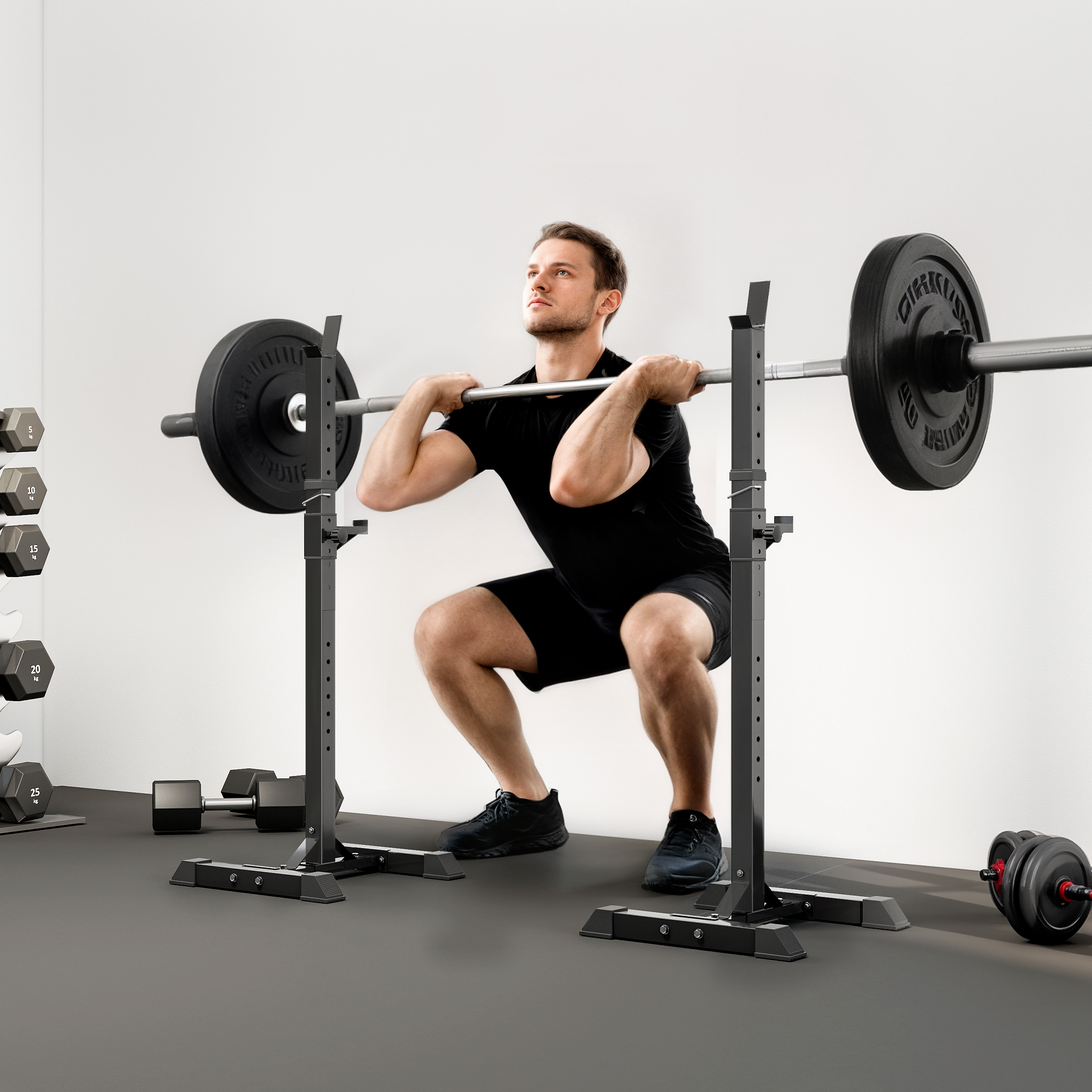 HOMCOM Adjustable Squat Rack, Weight Strength Training Bench Press Rack Weight Bench Supporter for Home Gym Exercise, Max Load 150kg, 124-154cm 2