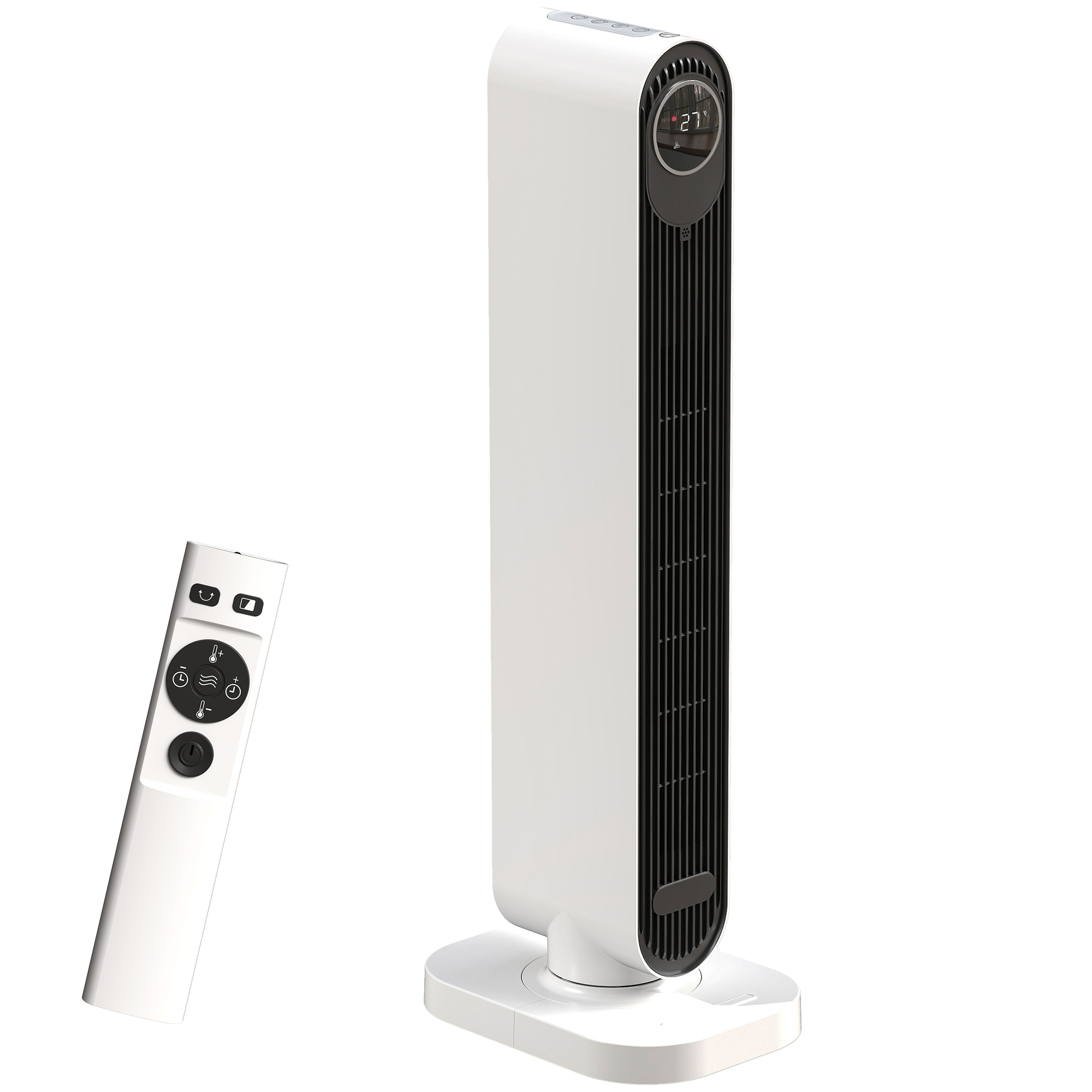 HOMCOM Încălzitor Electric cu Ventilator 2000W cu Telecomandă 30x22x82,5 cm, Alb | Aosom Romania