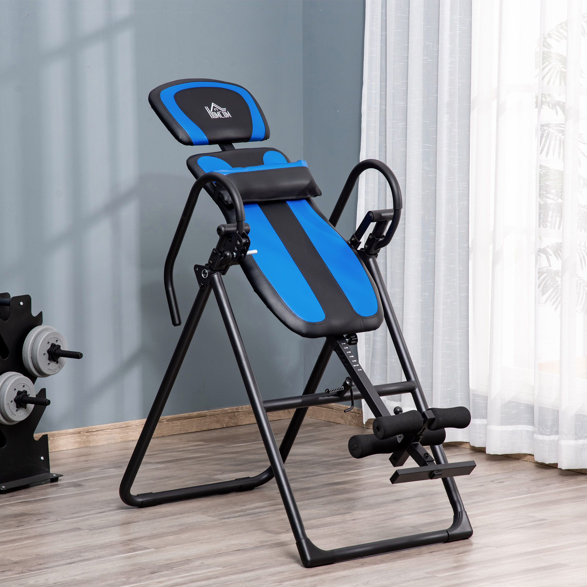 HOMCOM Foldable Gravity Inversion Table, Back Therapy Fitness Bench, with Soft Ankle Cushions, for Home 9