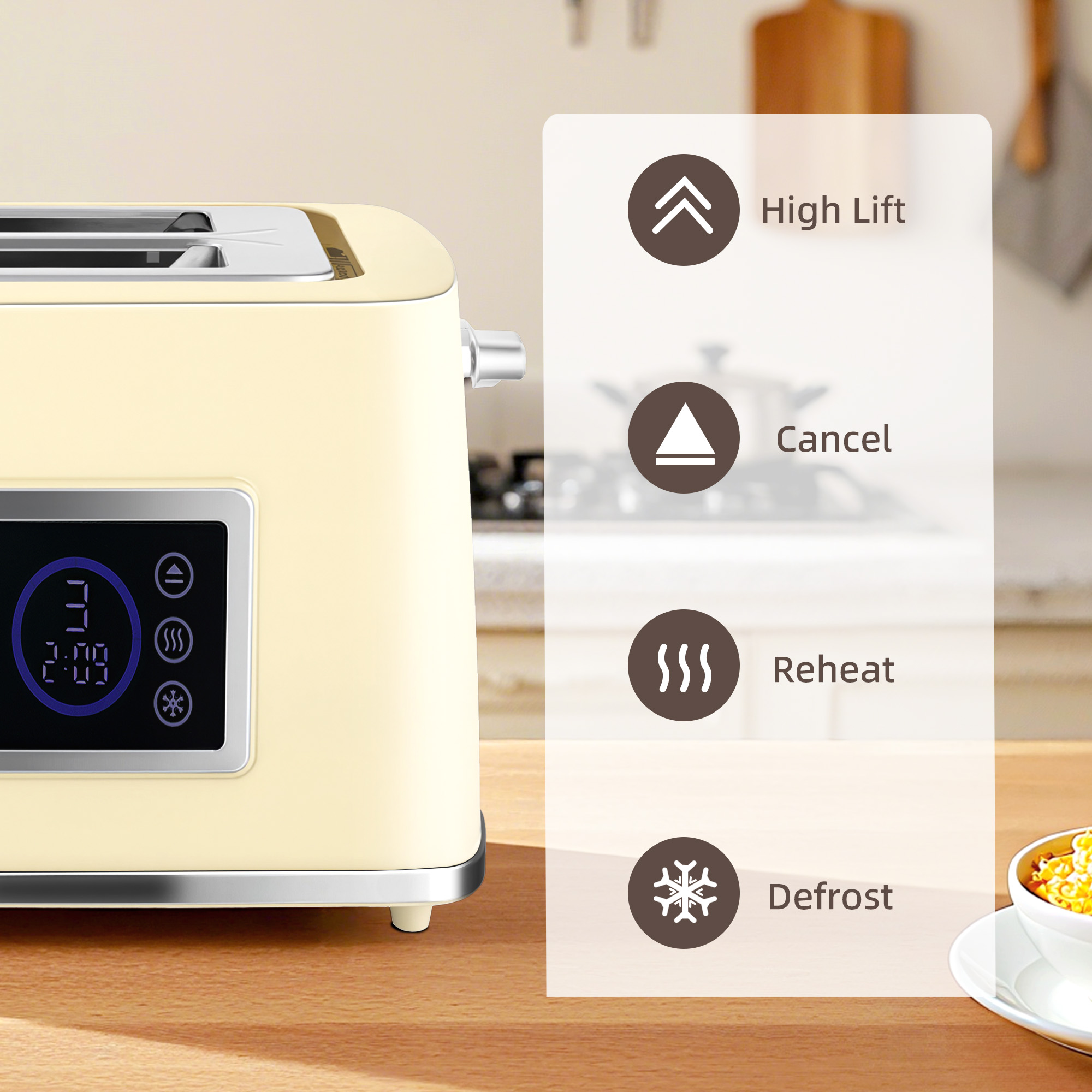 HOMCOM Touch Screen Kettle and Toaster Set Cream 7