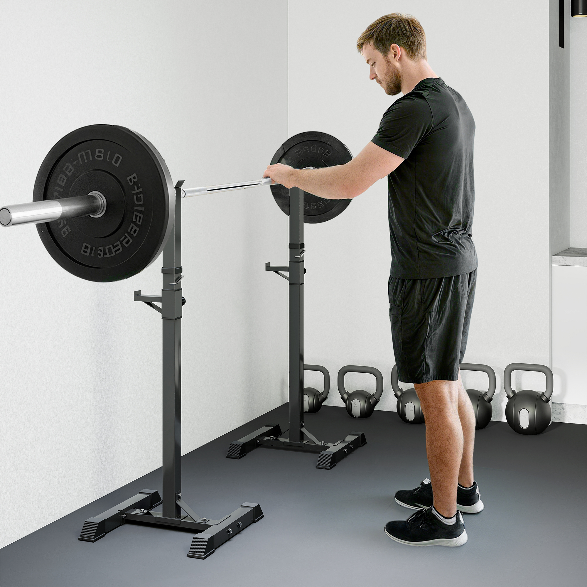 HOMCOM Adjustable Squat Rack, Weight Strength Training Bench Press Rack Weight Bench Supporter for Home Gym Exercise, Max Load 150kg, 124-154cm 8