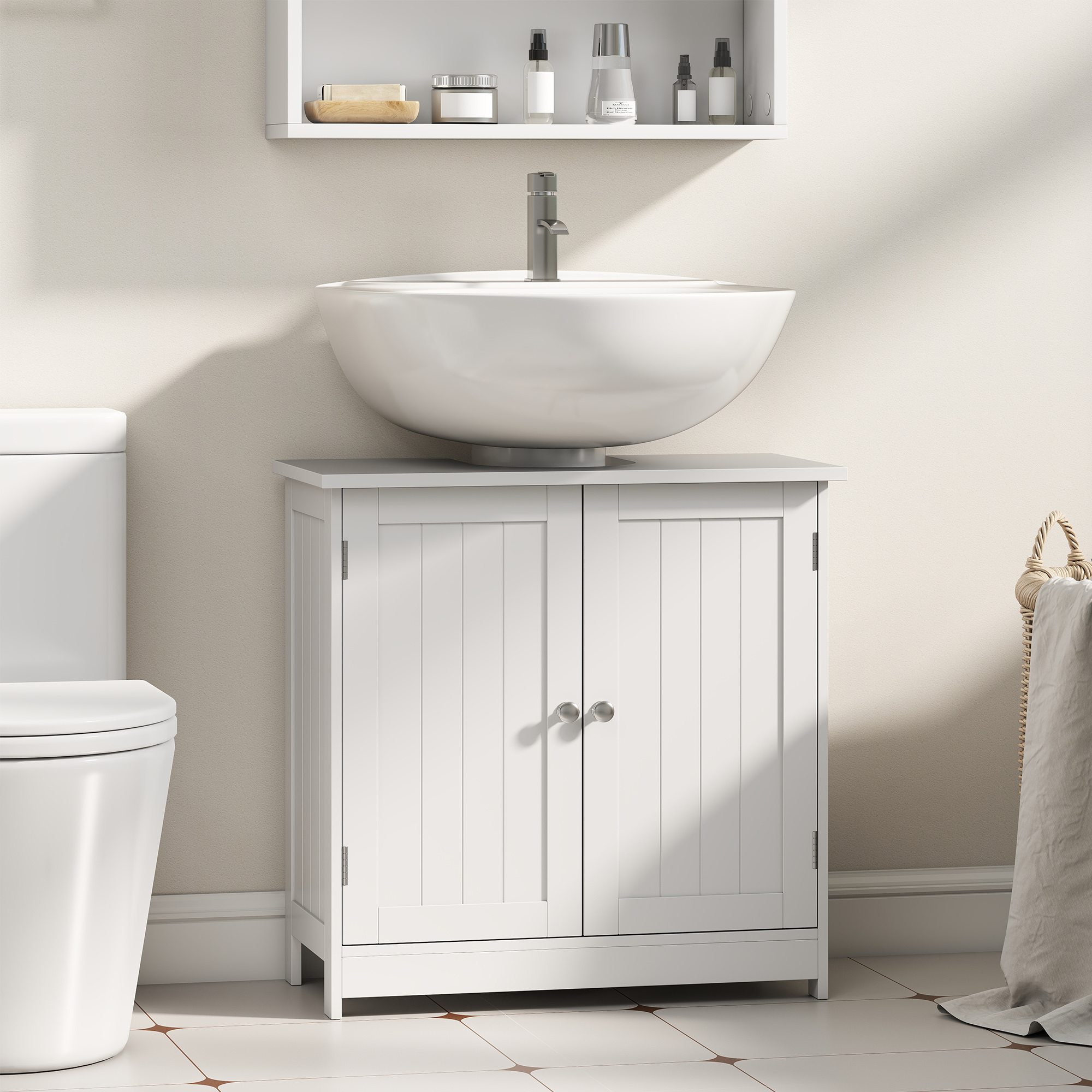 HOMCOM Under Sink Bathroom Storage Cabinet 2 Layers Vanity Unit Wooden White 2