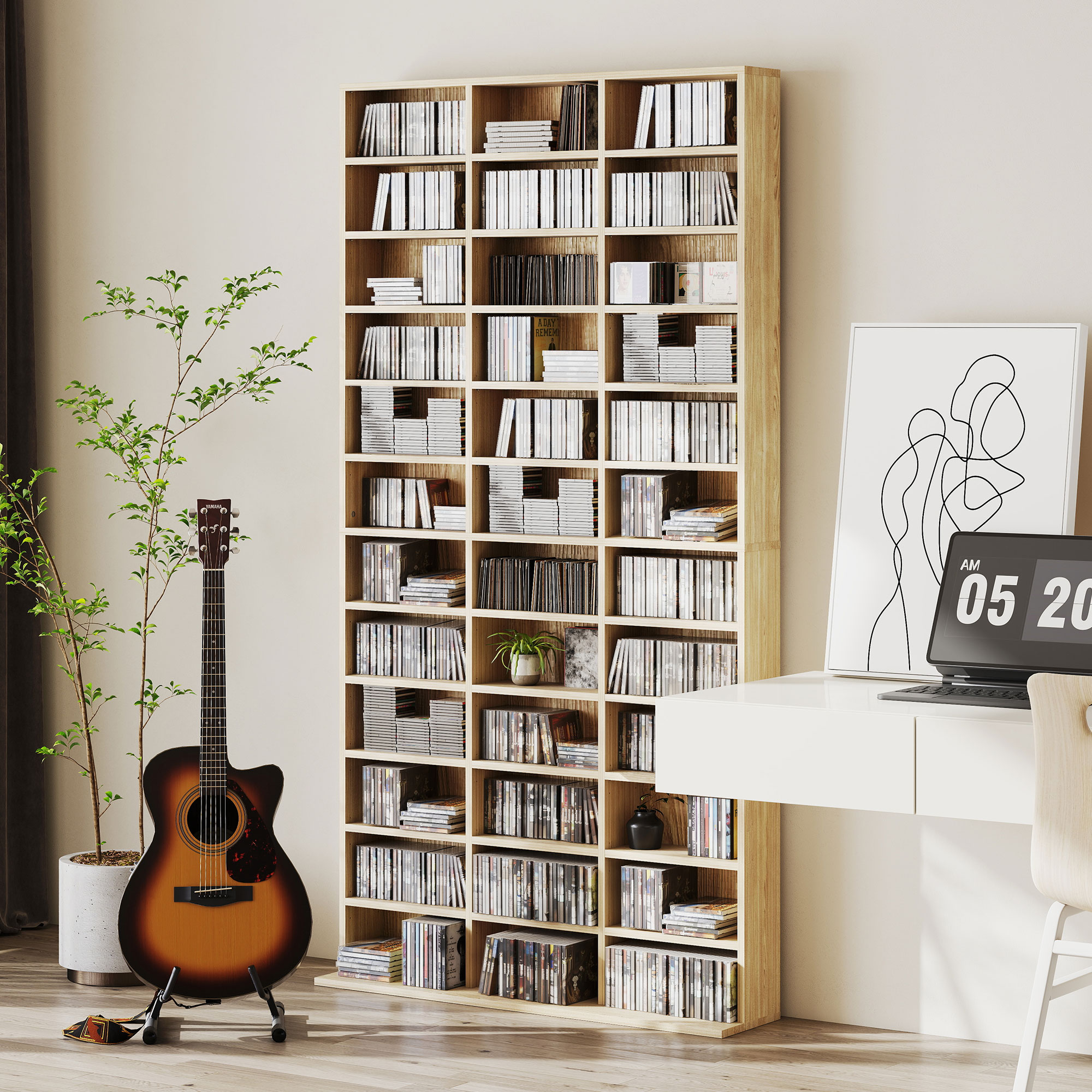 HOMCOM CD Storage Unit with Adjustable Shelves, 102 x 195 cm, Oak Tone 7