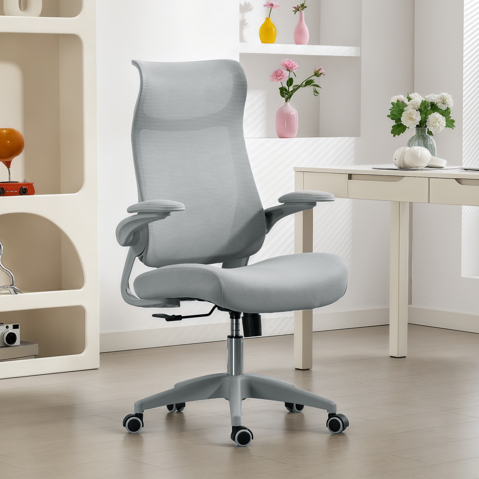 HOMCOM Ergonomischer Dreh‑Bürostuhl mit Lendenstütze und klappbaren 3D‑Arml günstig online kaufen