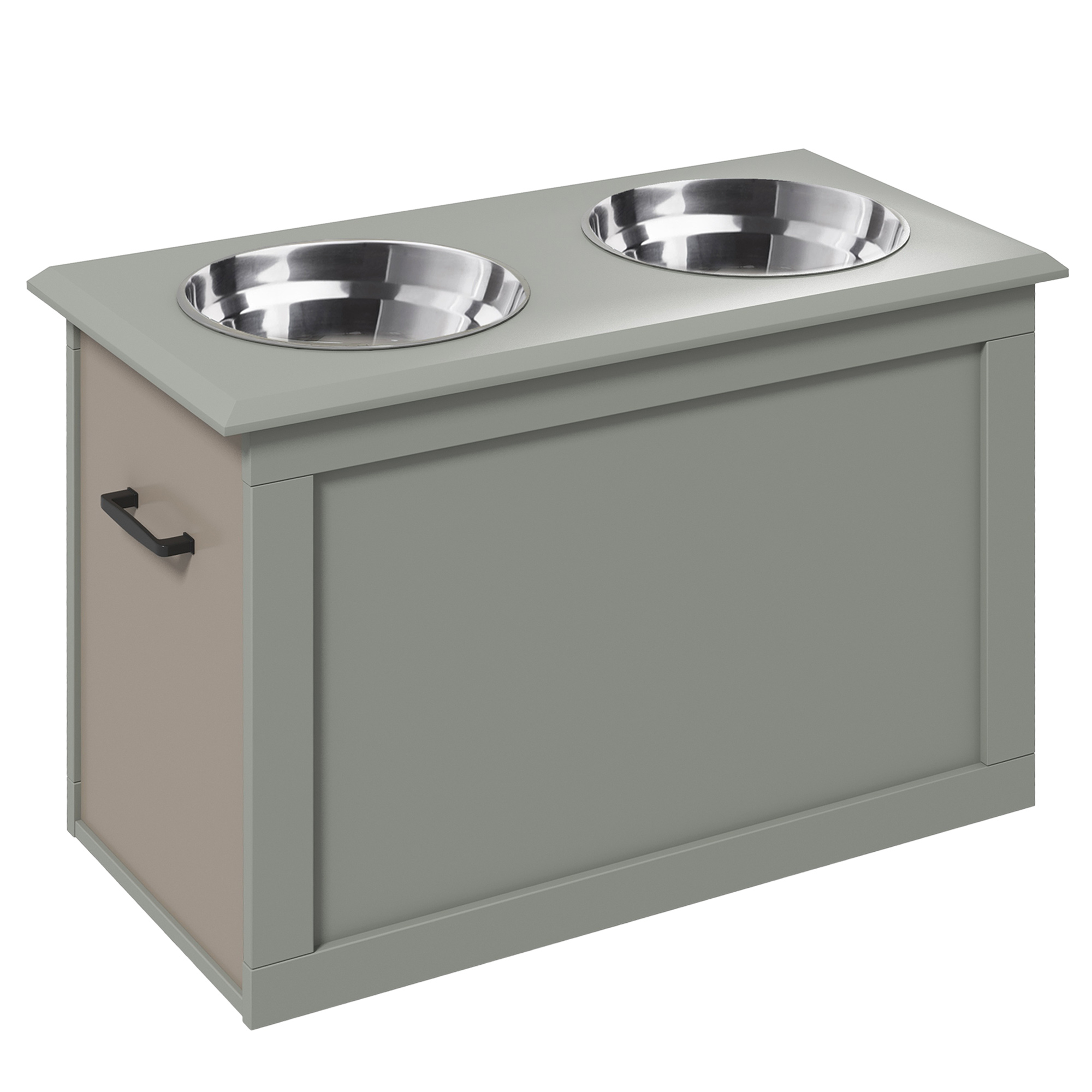 PawHut Hunde Fressnapf mit Stauraum 2 Edelstahlnäpfe Futterstation Grau 60x30x41cm für Hunde Aosom.de