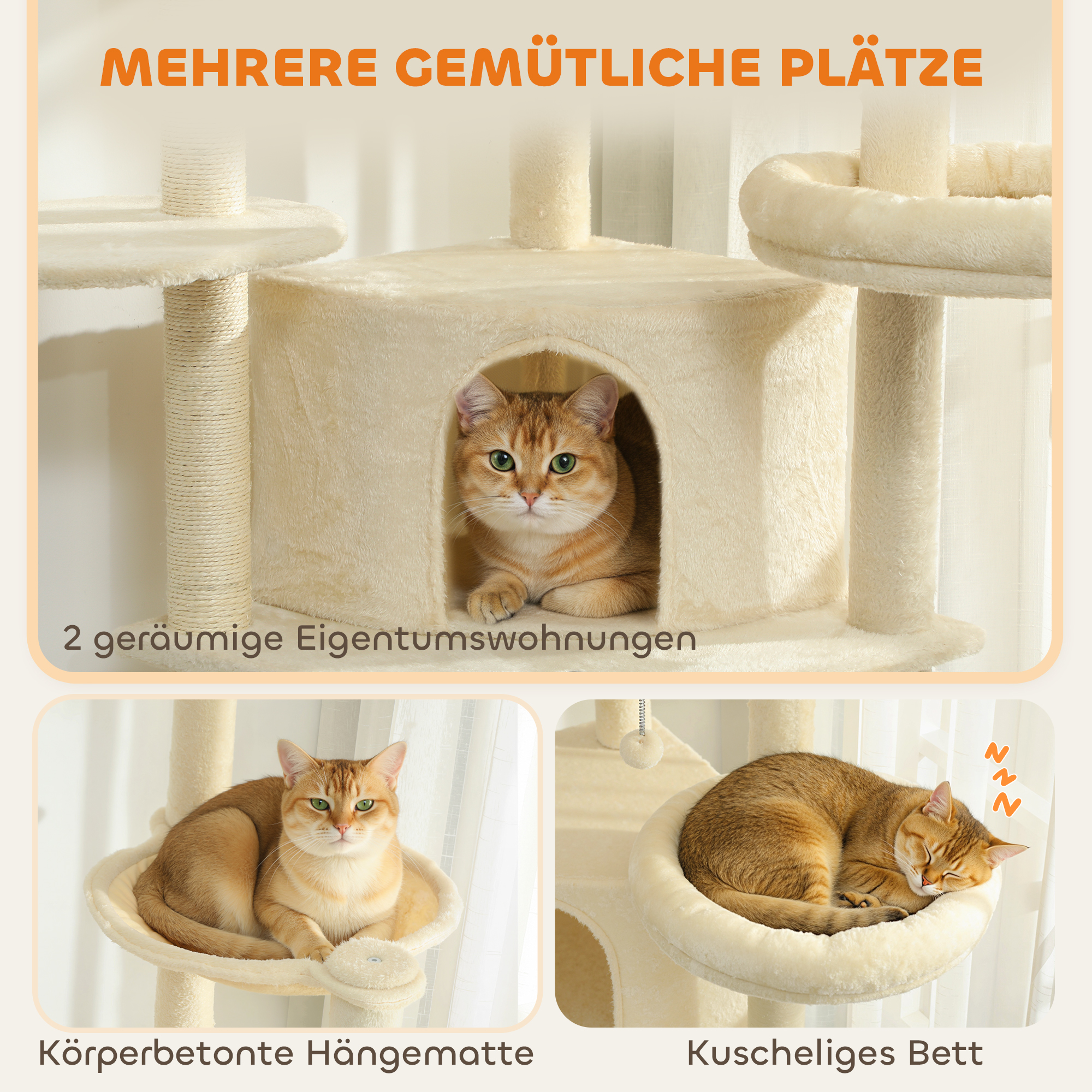 PawHut kattentoren, krabboom met grot en hangmat, hoogwaardig sisal